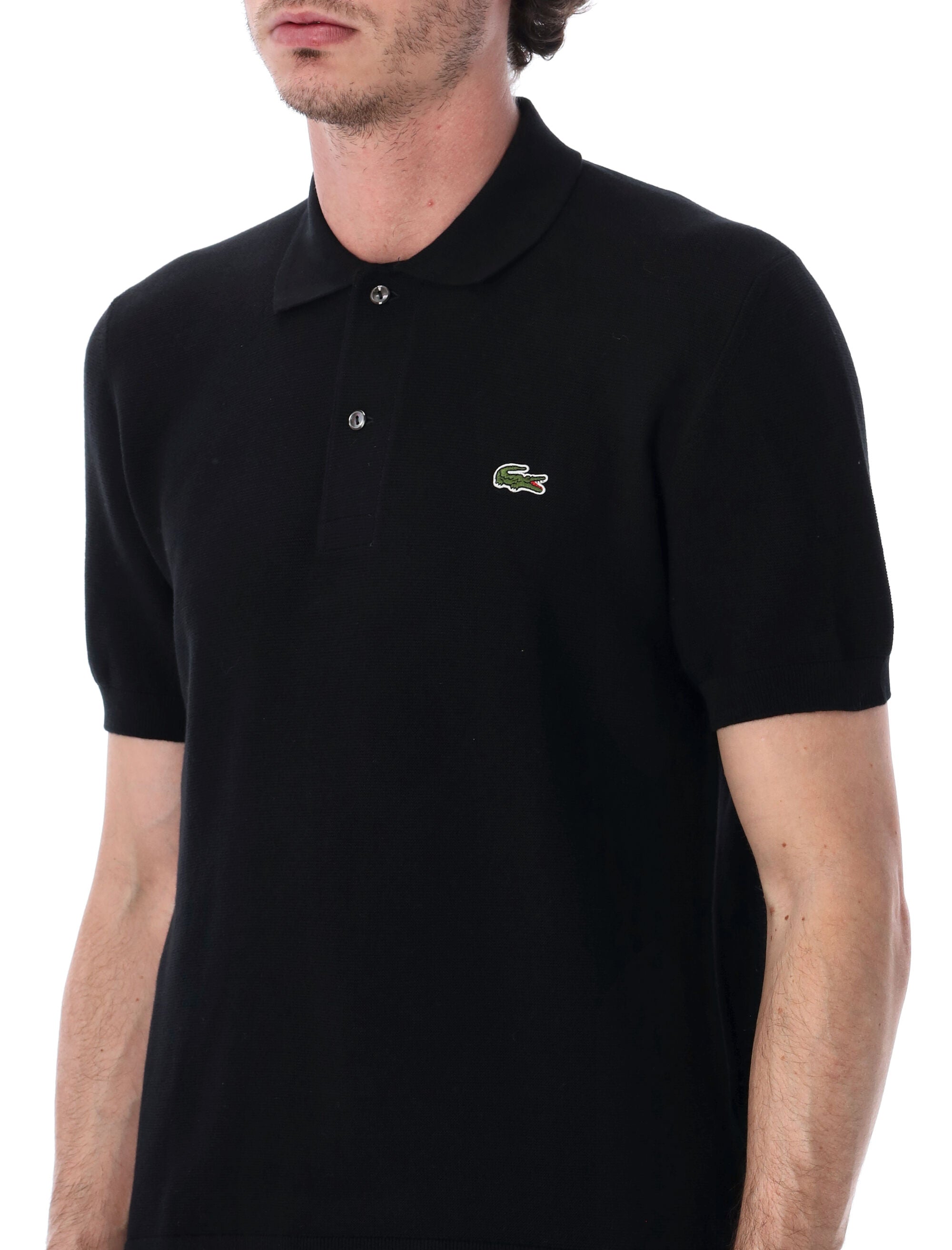 Lacoste Bouclé Knit Polo Classic Fit Black Cotton T-shirt