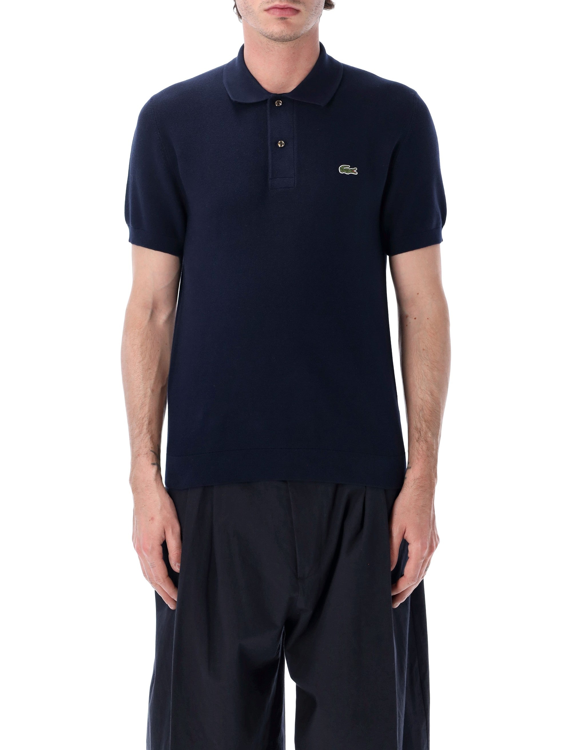 Lacoste Bouclé Knit Polo Classic Fit Navy Cotton T-shirt