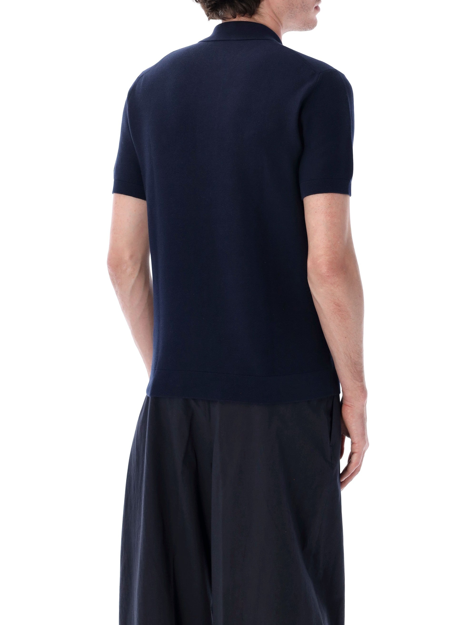 Lacoste Bouclé Knit Polo Classic Fit Navy Cotton T-shirt