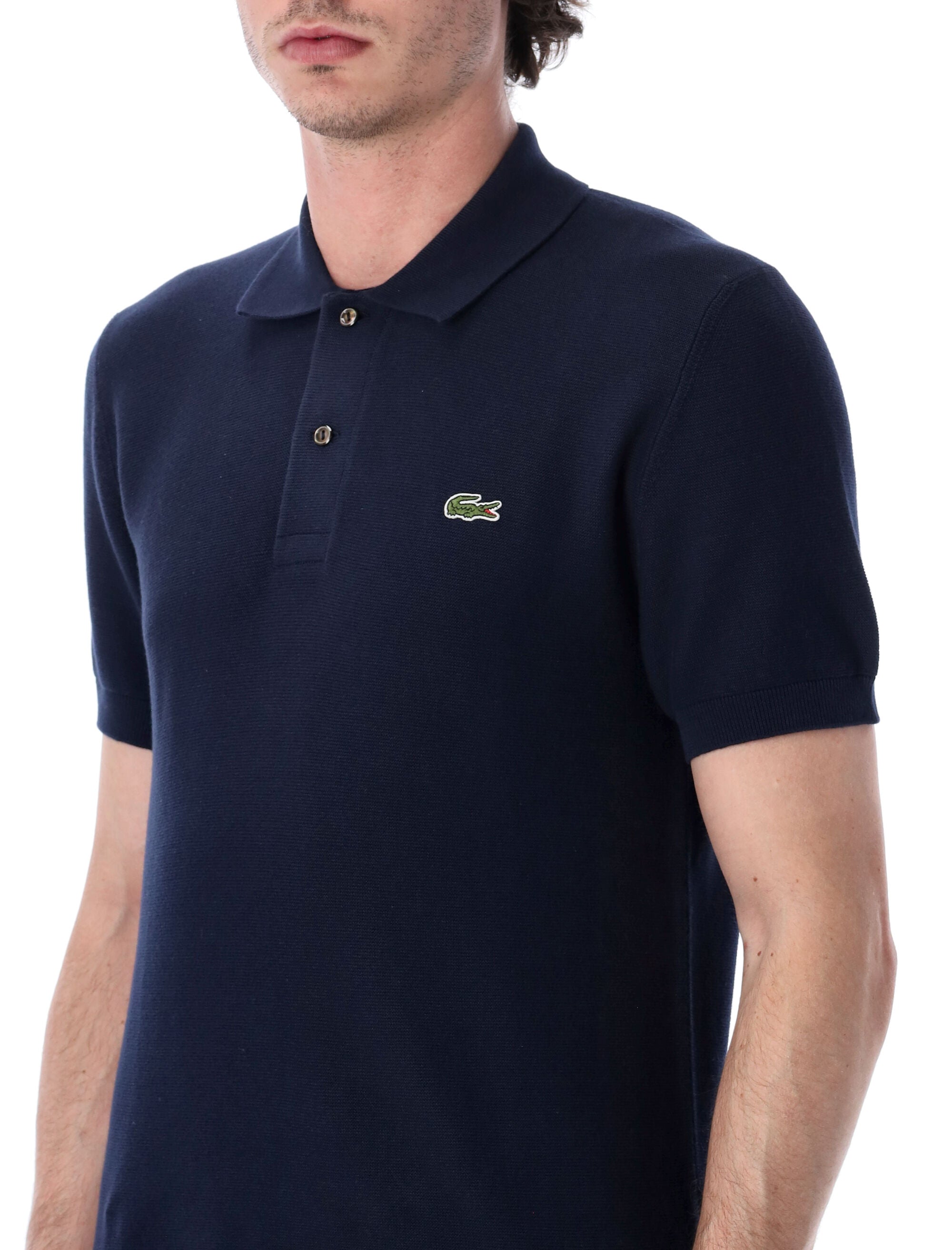 Lacoste Bouclé Knit Polo Classic Fit Navy Cotton T-shirt