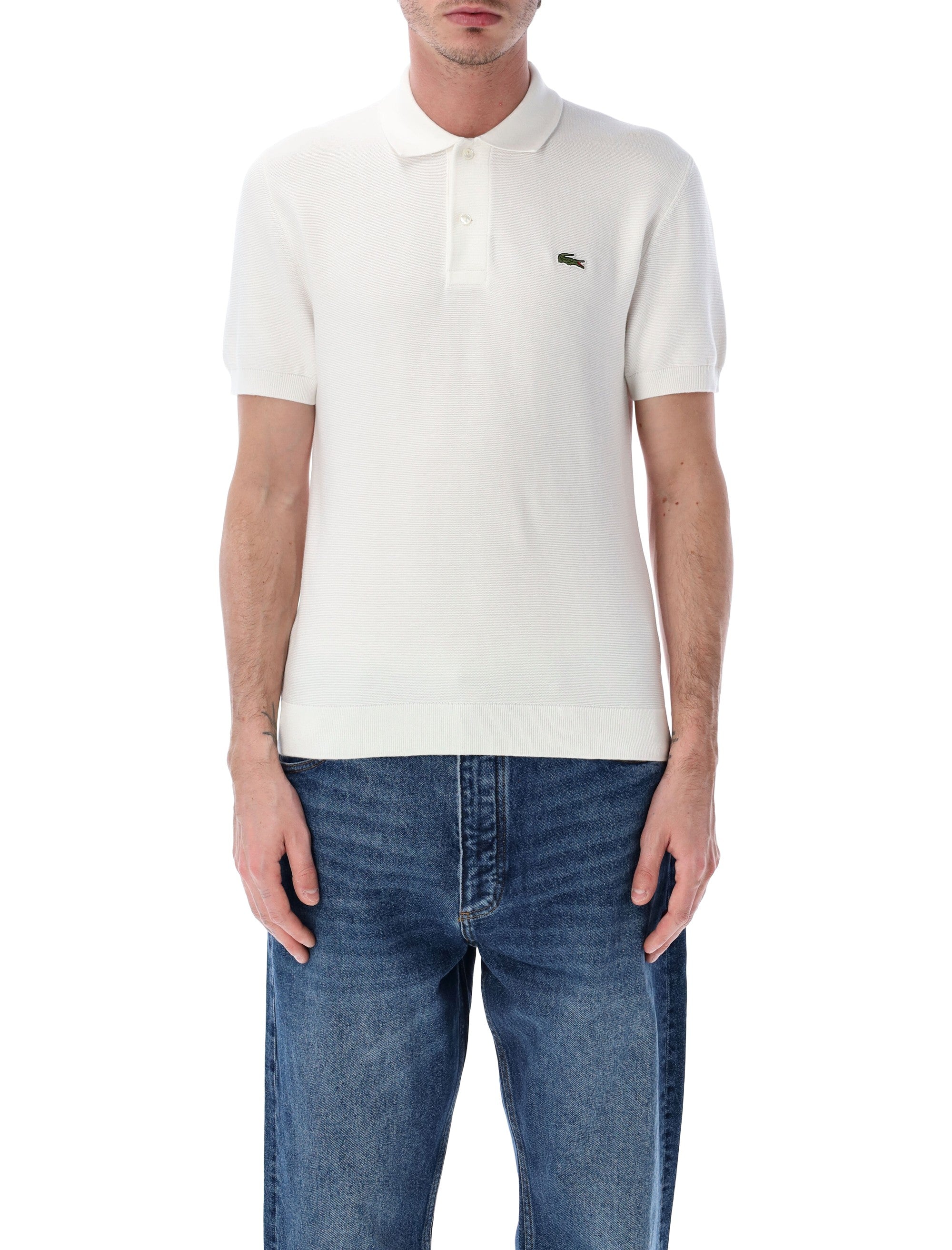 Lacoste Bouclé Knit Polo Classic Fit White Cotton T-shirt