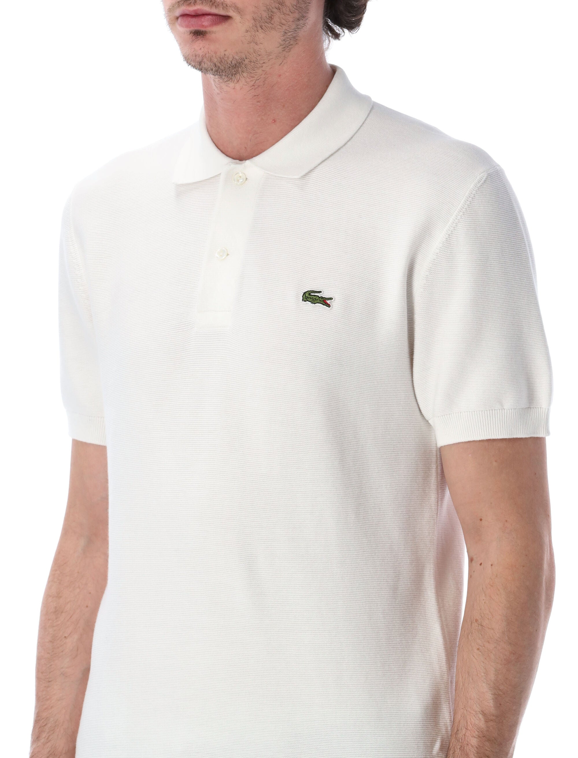 Lacoste Bouclé Knit Polo Classic Fit White Cotton T-shirt