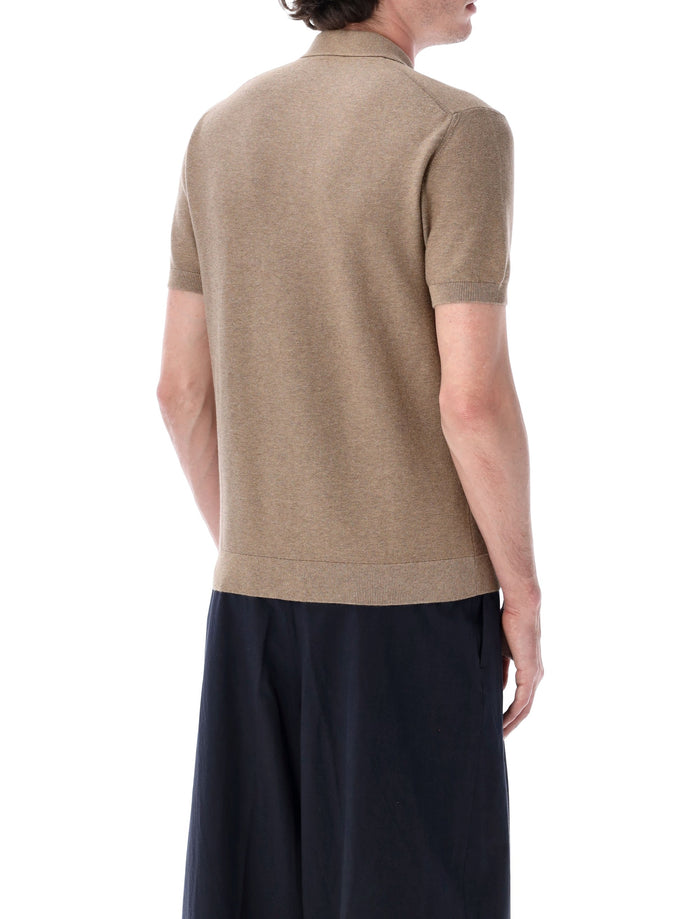 Lacoste Bouclé Knit Polo Classic Fit Khaki Cotton T-shirt
