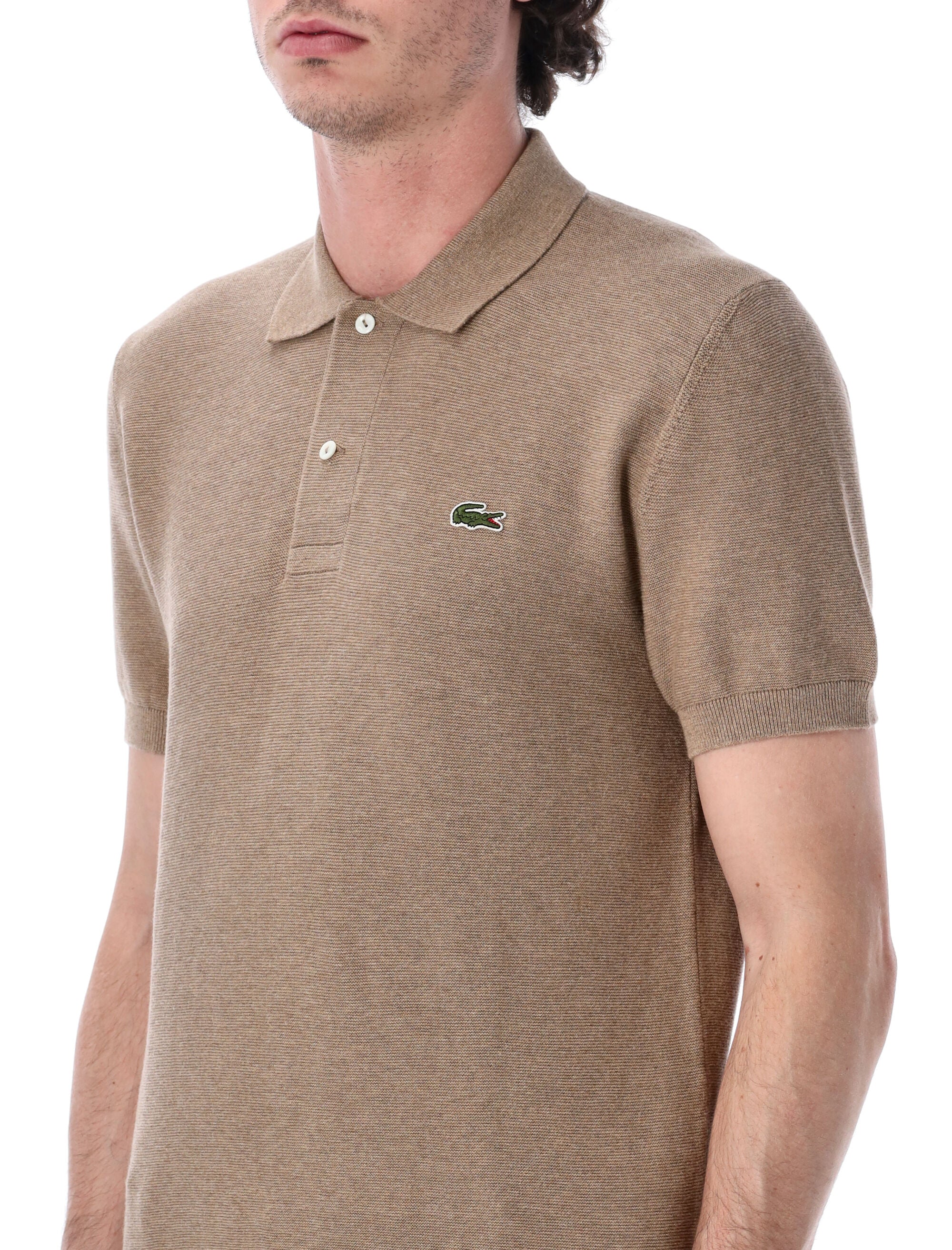 Lacoste Bouclé Knit Polo Classic Fit Khaki Cotton T-shirt