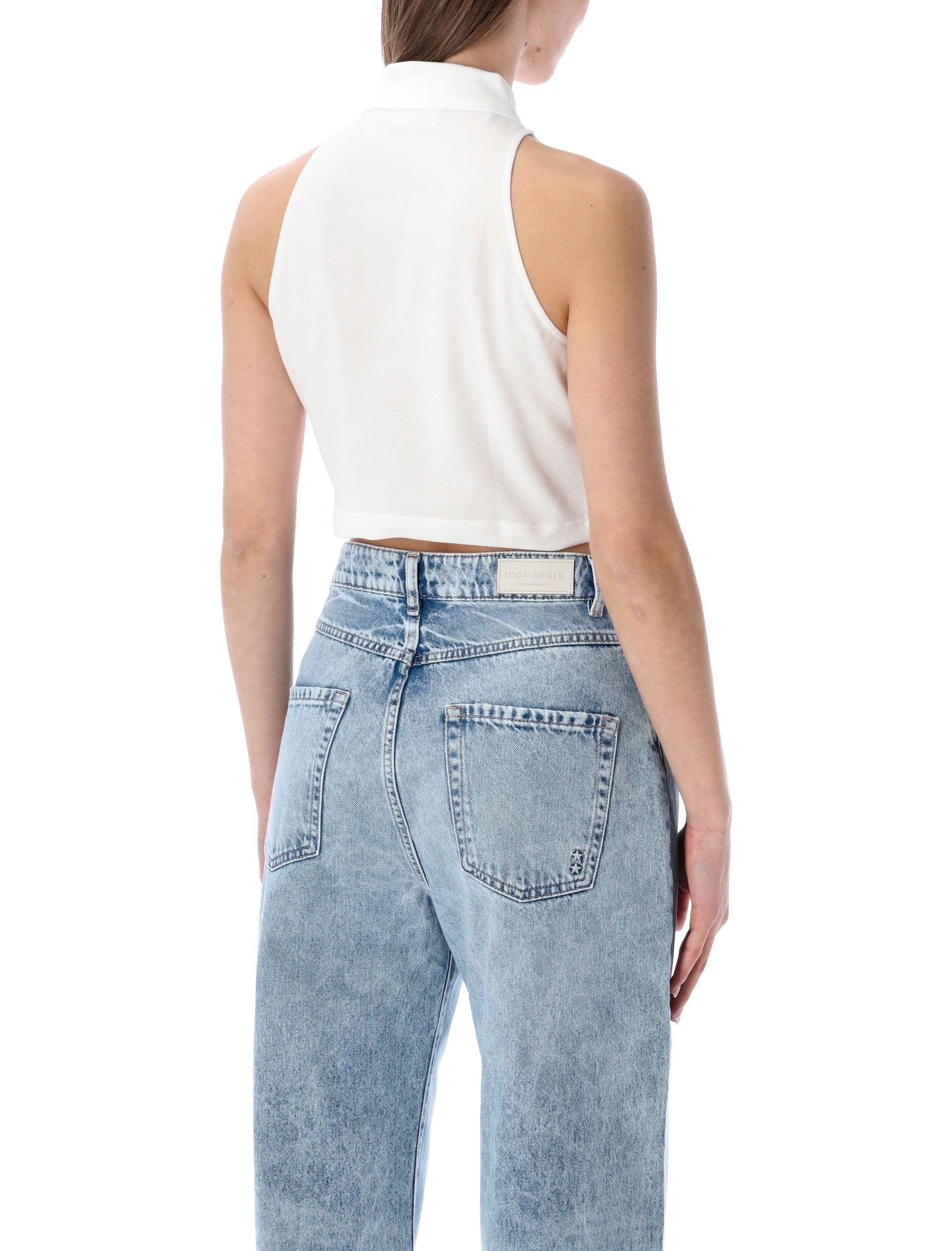 Lacoste Cropped Cotton Polo Top White