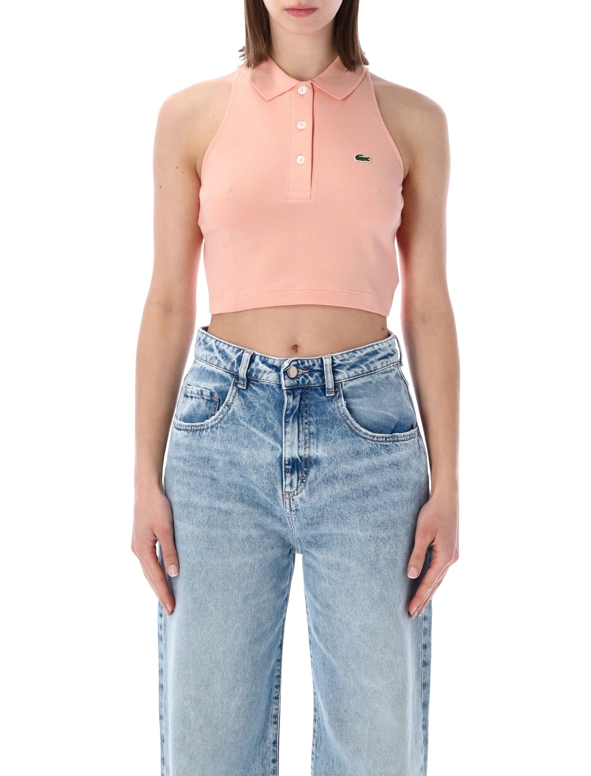 Lacoste Cropped Cotton Polo Top Peach