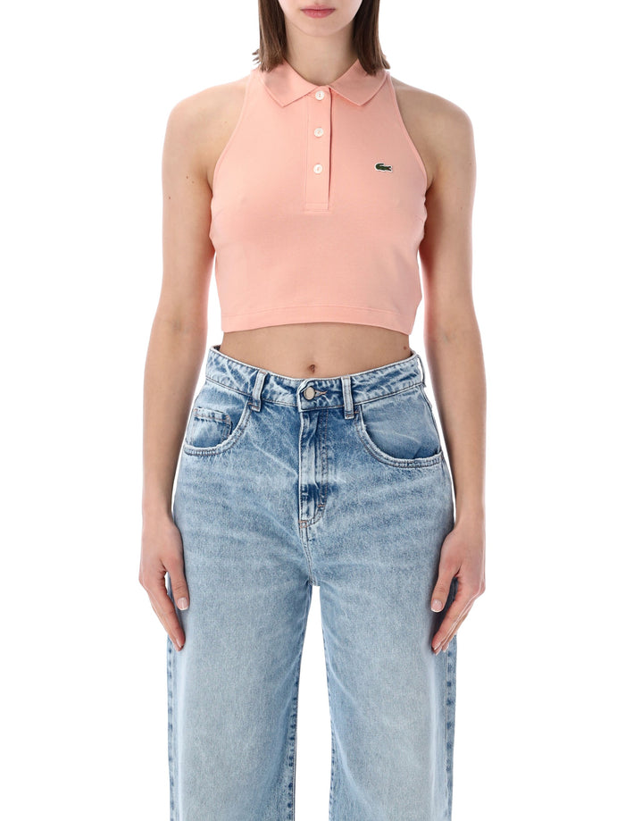 Lacoste Cropped Cotton Polo Top Peach