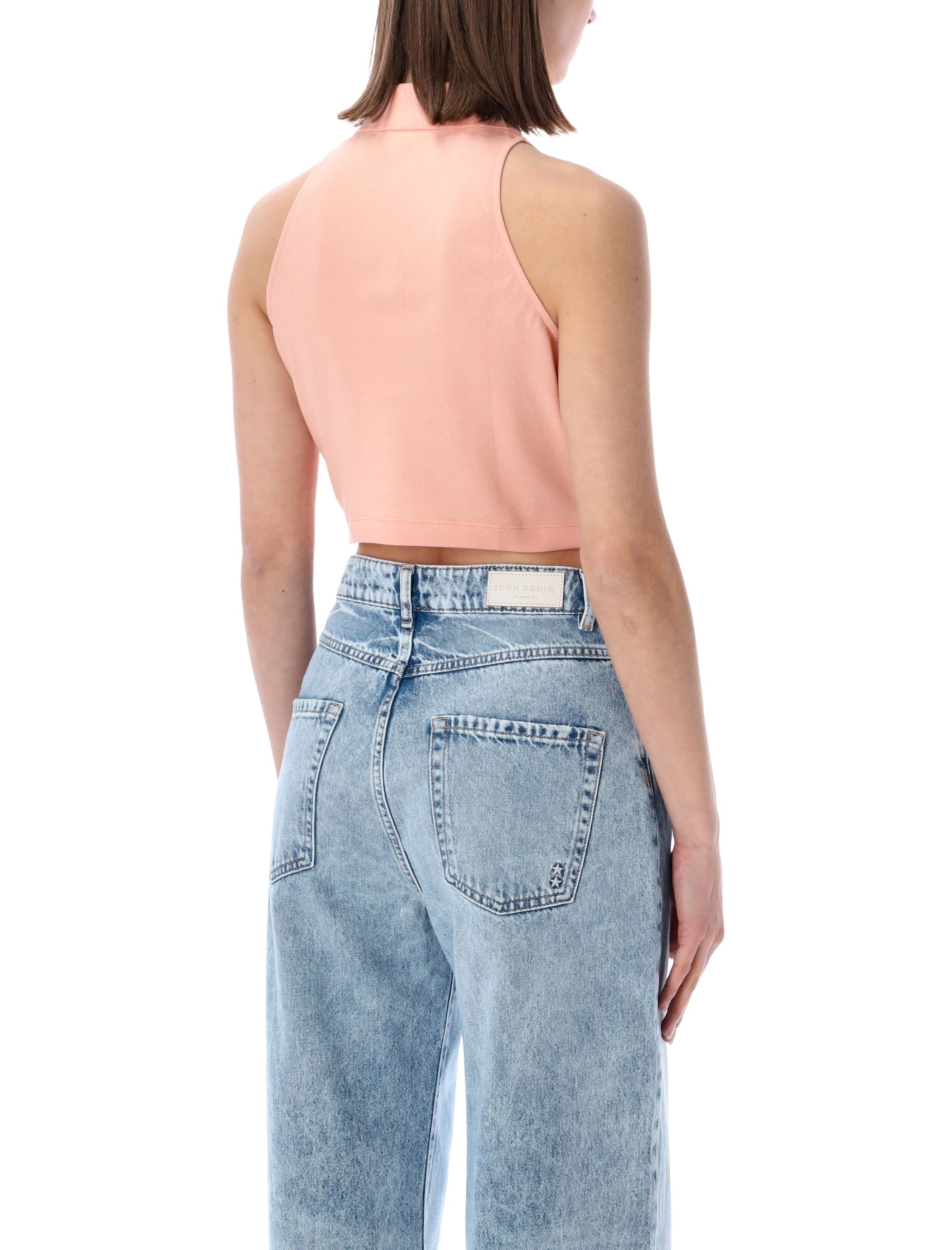 Lacoste Cropped Cotton Polo Top Peach