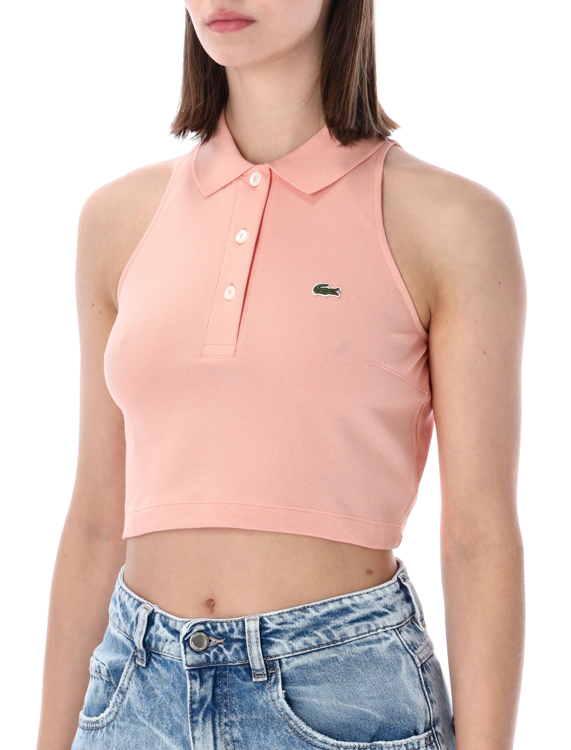Lacoste Cropped Cotton Polo Top Peach