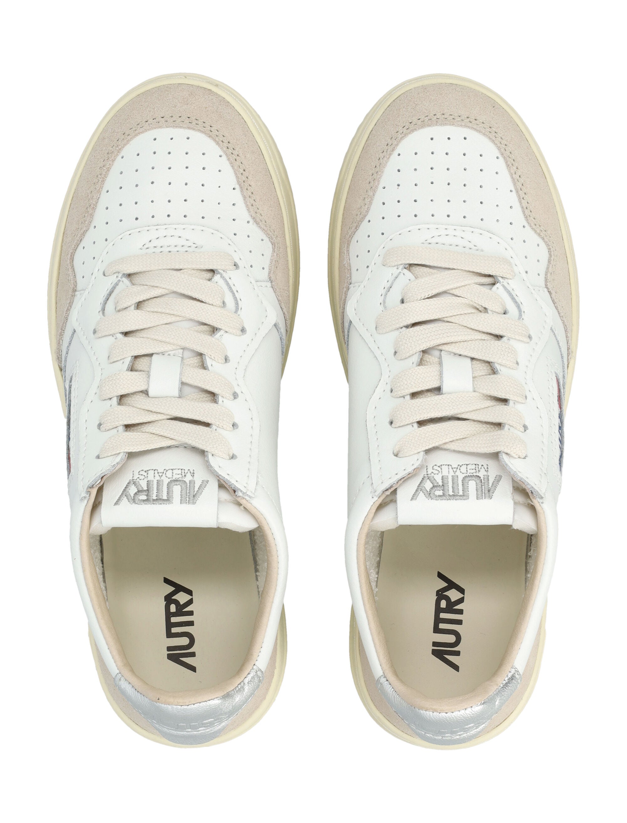 Autry Medalist leather and suese low womans sneakers - white silver Upper