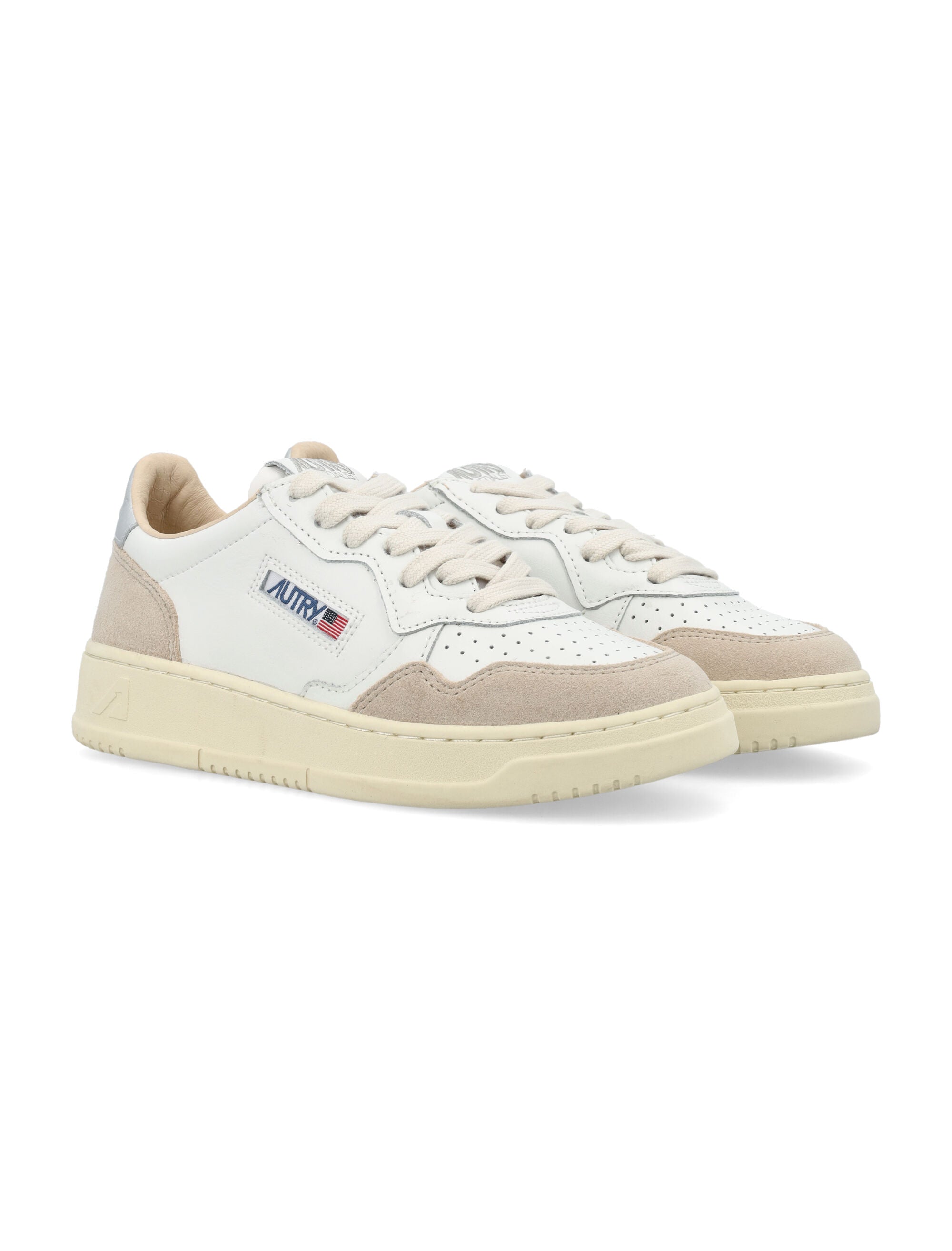 Autry Medalist leather and suese low womans sneakers - white silver Upper