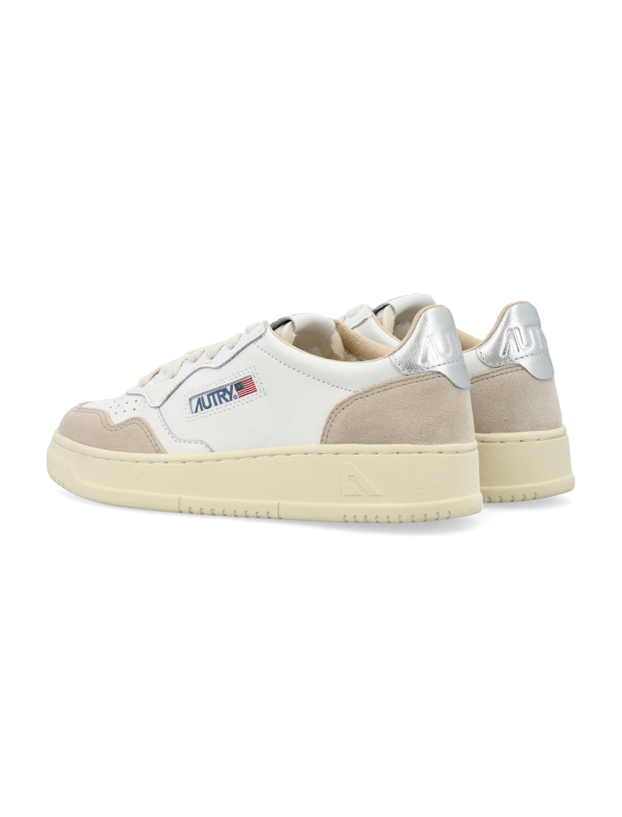 Autry Medalist leather and suese low womans sneakers - white silver Upper