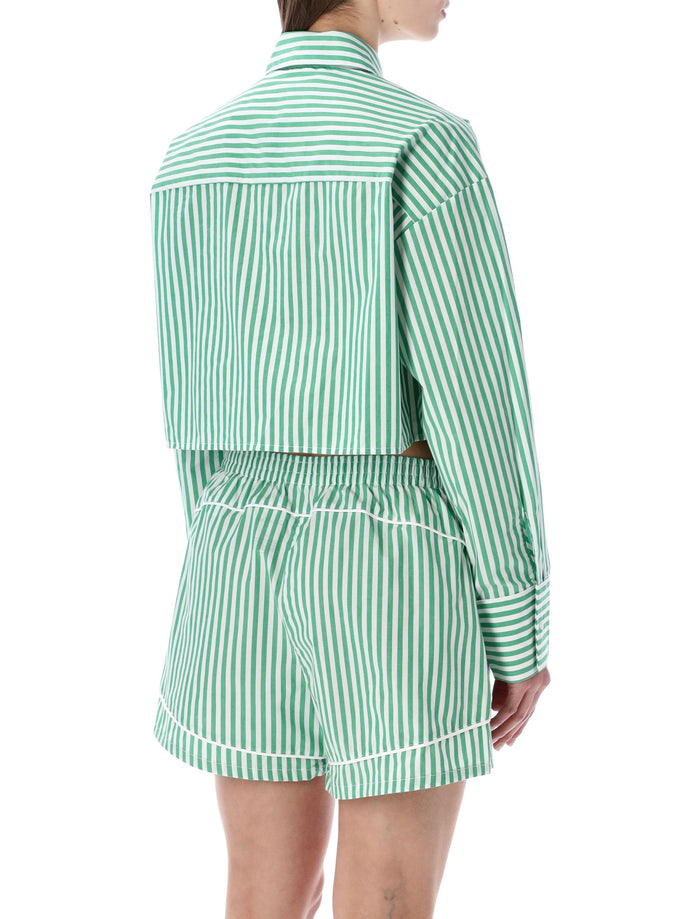 Calvin Klein Cropped Cotton Poplin Pajama Top Green White Stripe Shirt