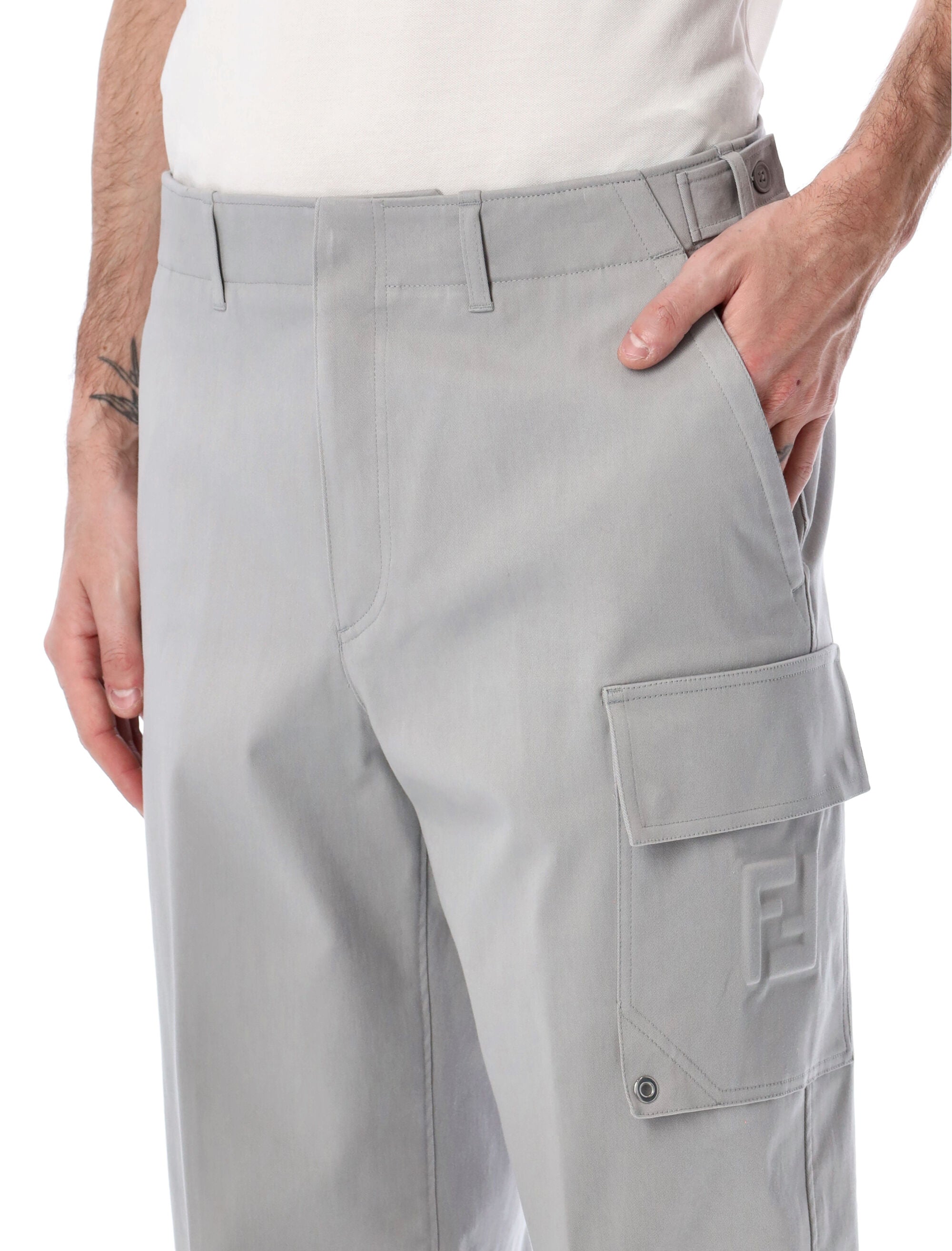 Fendi gabardine cargo trousers Silver Cotton Pant