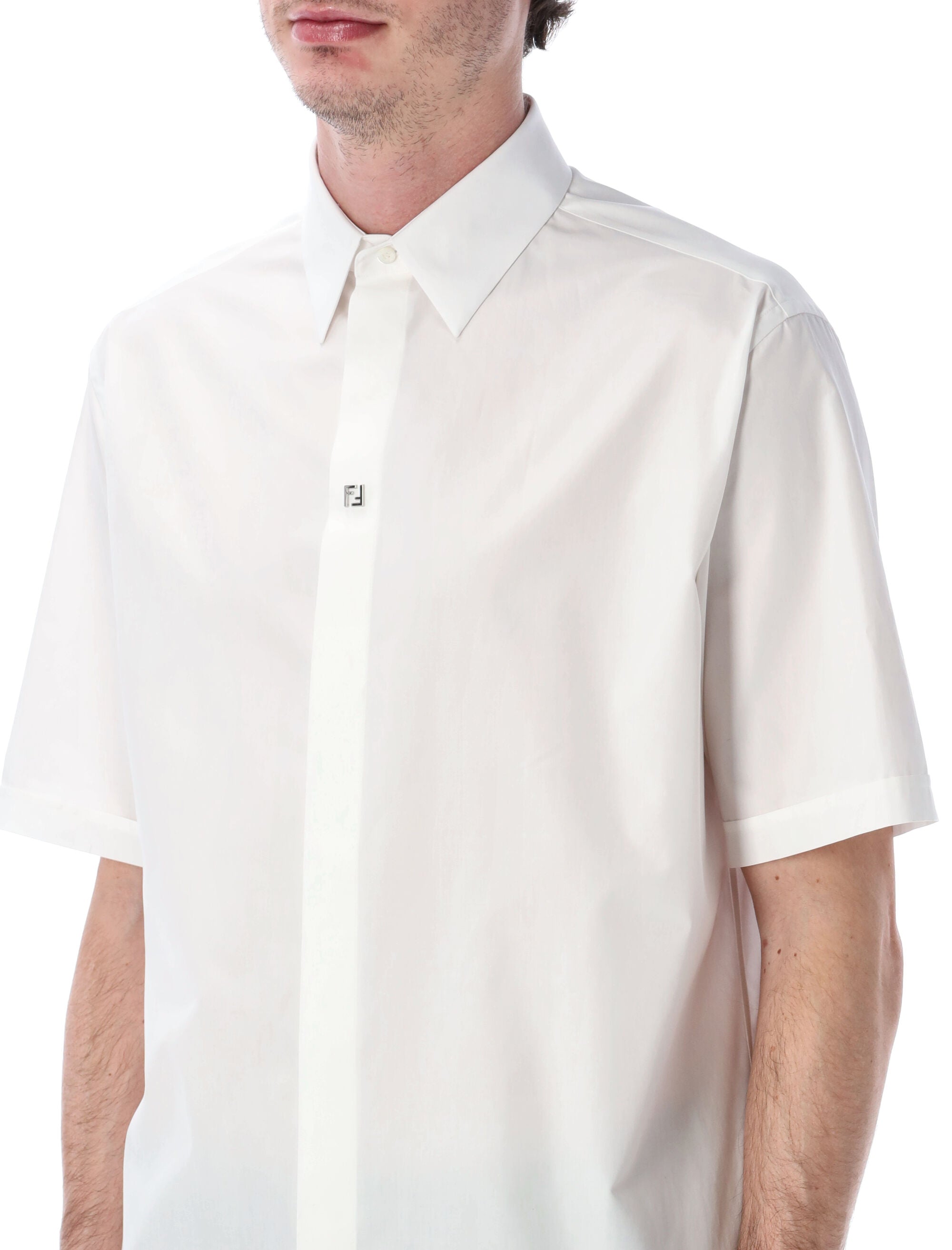 Fendi logo-appliqué short sleeve shirt Bianco Cotton