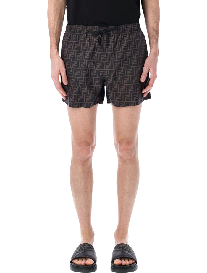 Fendi Ff Nylon Swim Shorts Grey Polyester Lining Swimwear