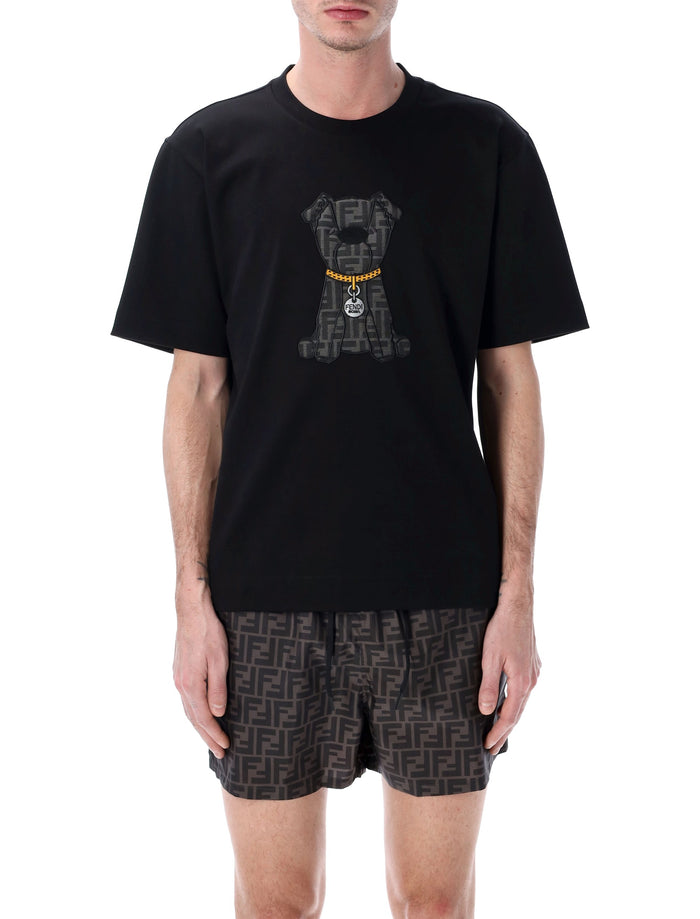 Fendi cotton jersey t-shirt with dog patch Black Tshirt