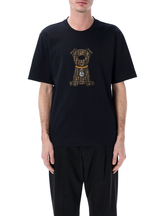 Fendi cotton jersey t-shirt with dog patch Dark Blue Tshirt