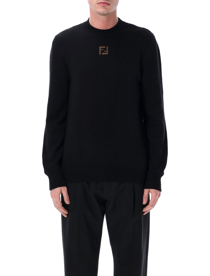 Fendi black wool knit FF pullover Nero+nocciola Virgin Sweater