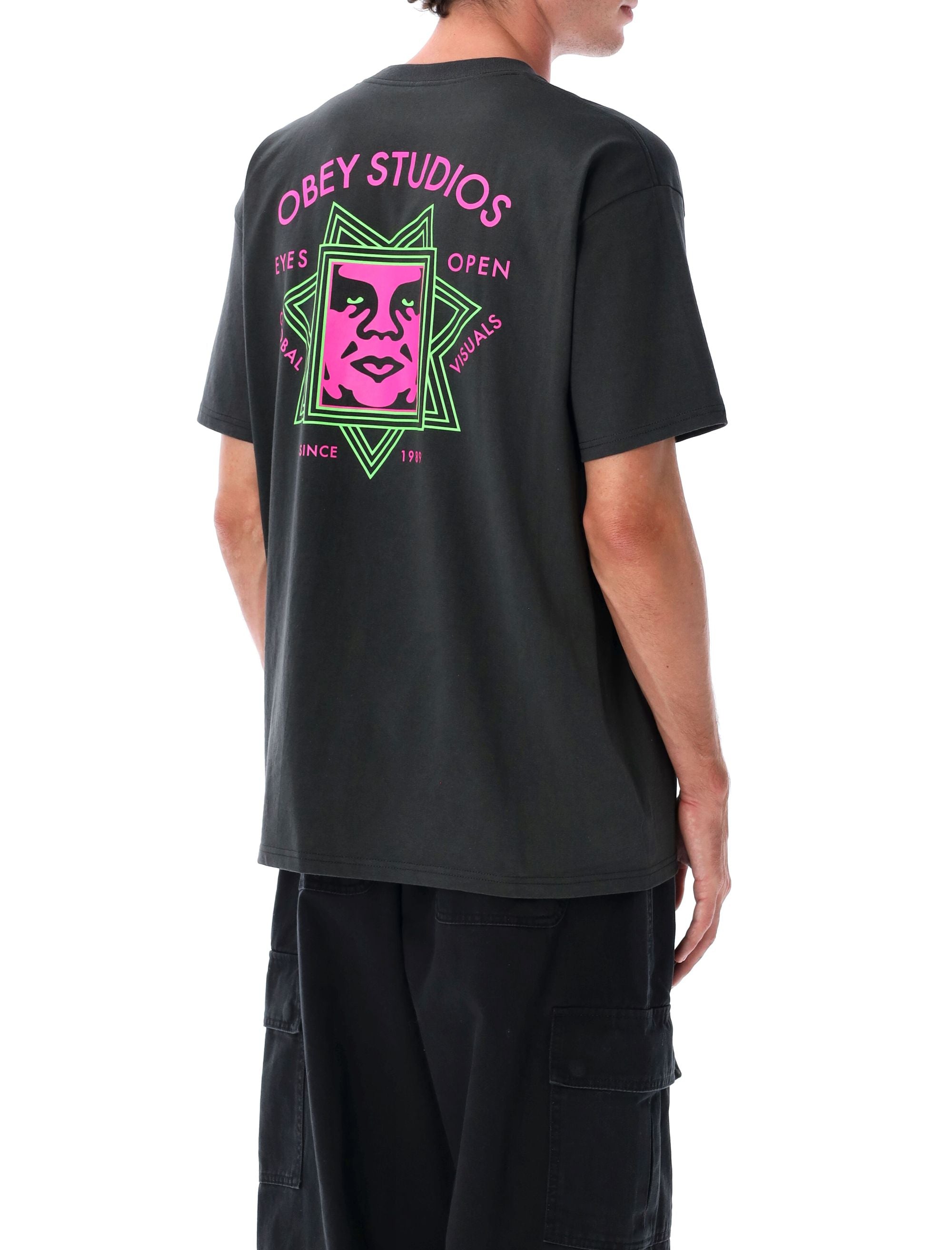 Obey Global Visuals T-shirt Vintage Black Cotton Tshirt