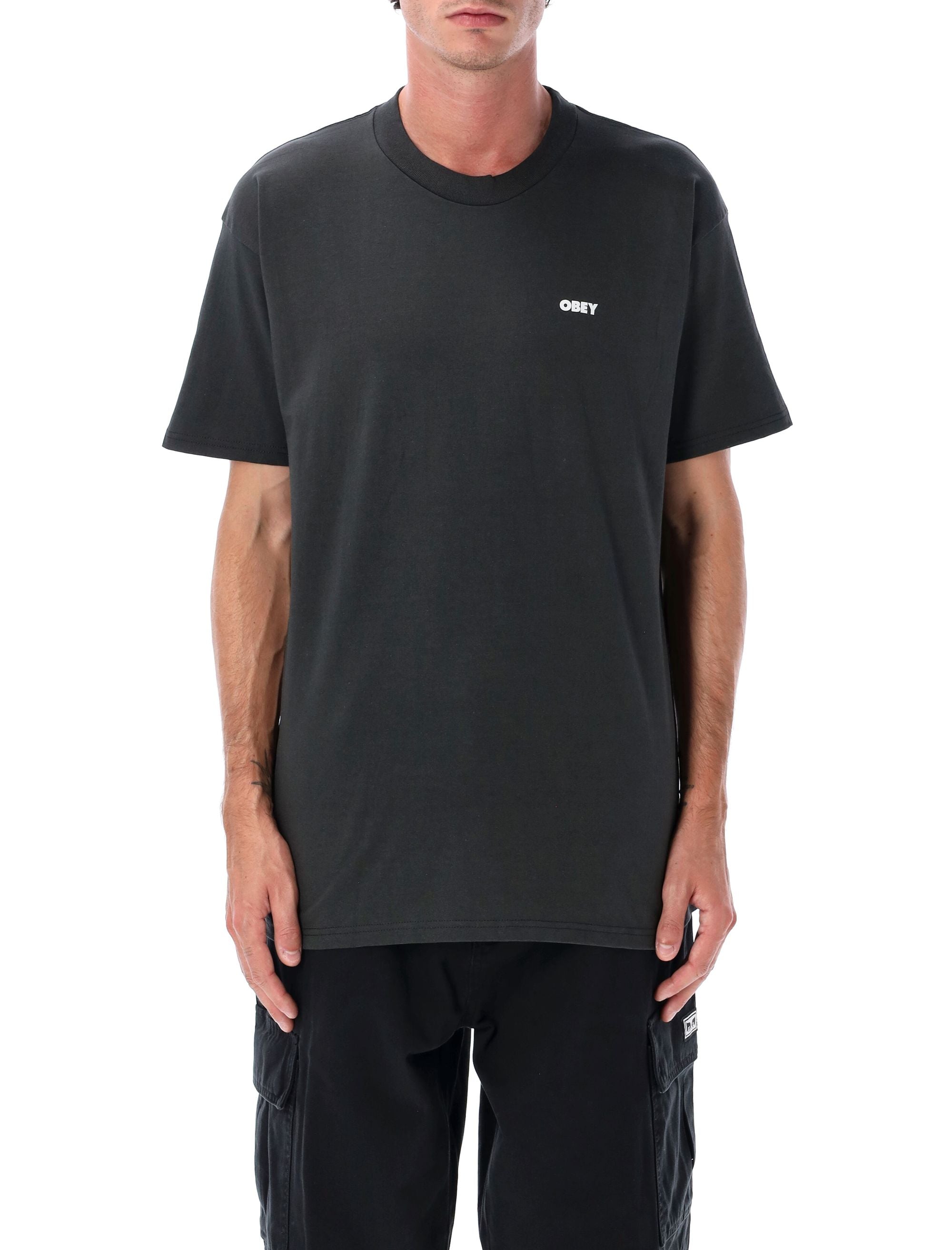 Obey World in Flames T-shirt Vintage Black Cotton Tshirt
