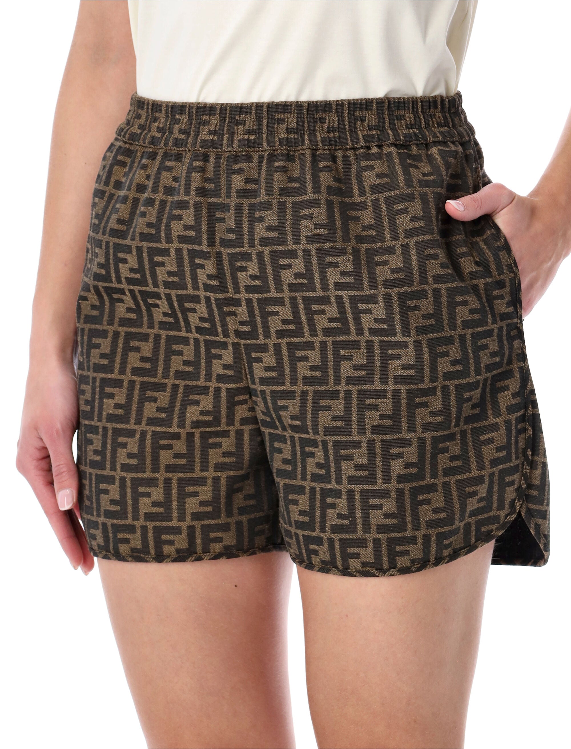 Fendi FF jacquard canvas shorts Tobacco Polyester
