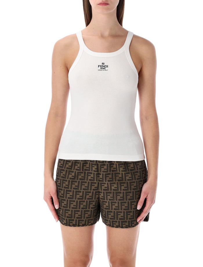Fendi cotton rib sleeveless Top White