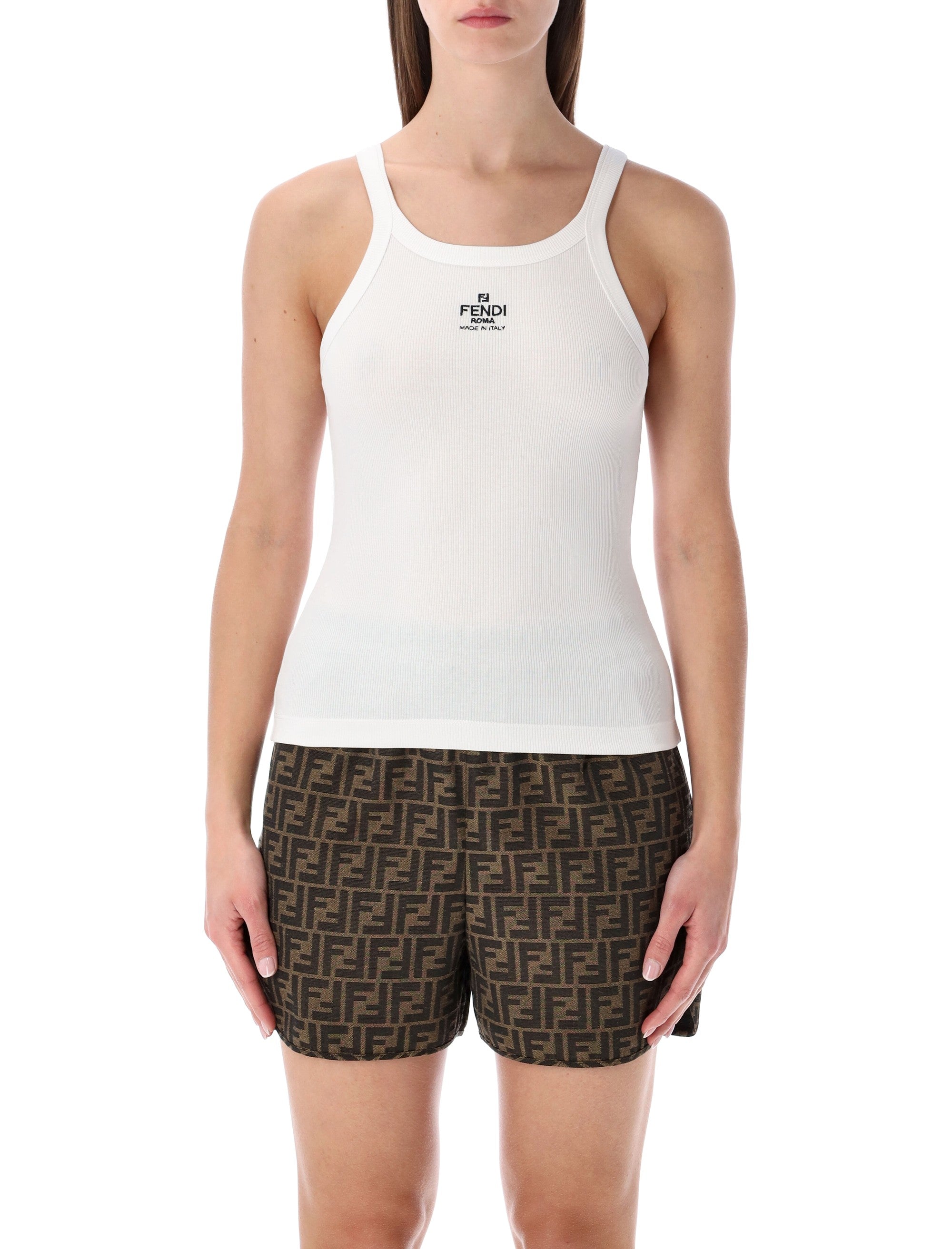 Fendi cotton rib sleeveless Top White