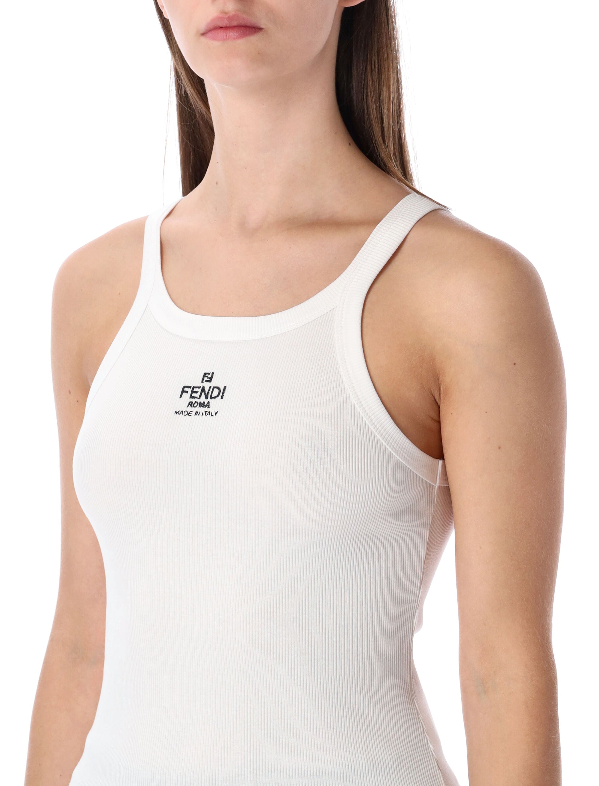 Fendi cotton rib sleeveless Top White