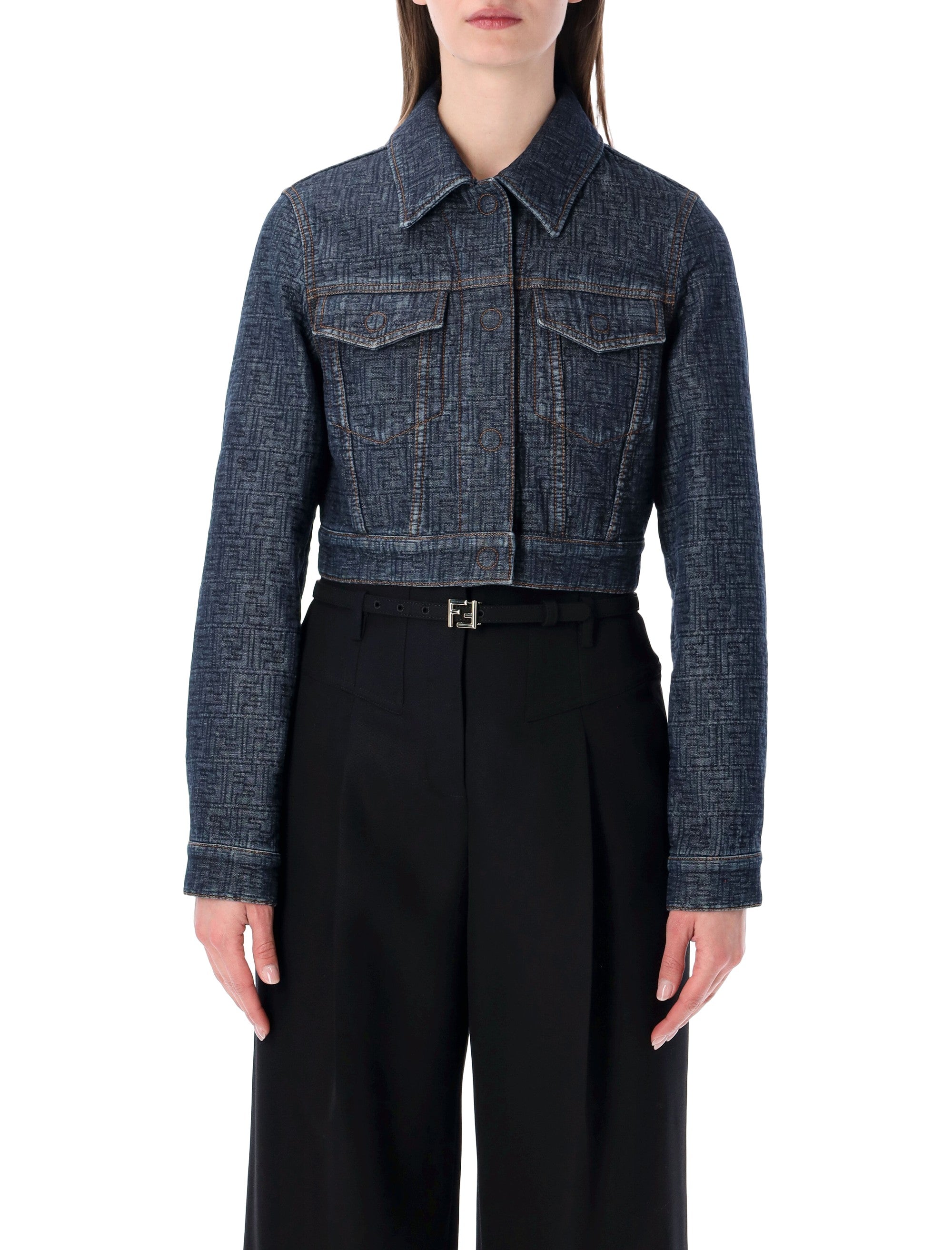 Fendi cropped padded denim jacket Blueberry-26 Cotton