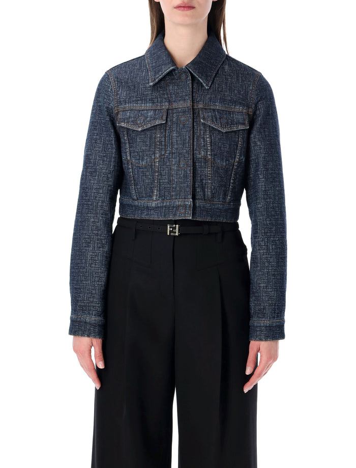 Fendi cropped padded denim jacket Blueberry-26 Cotton