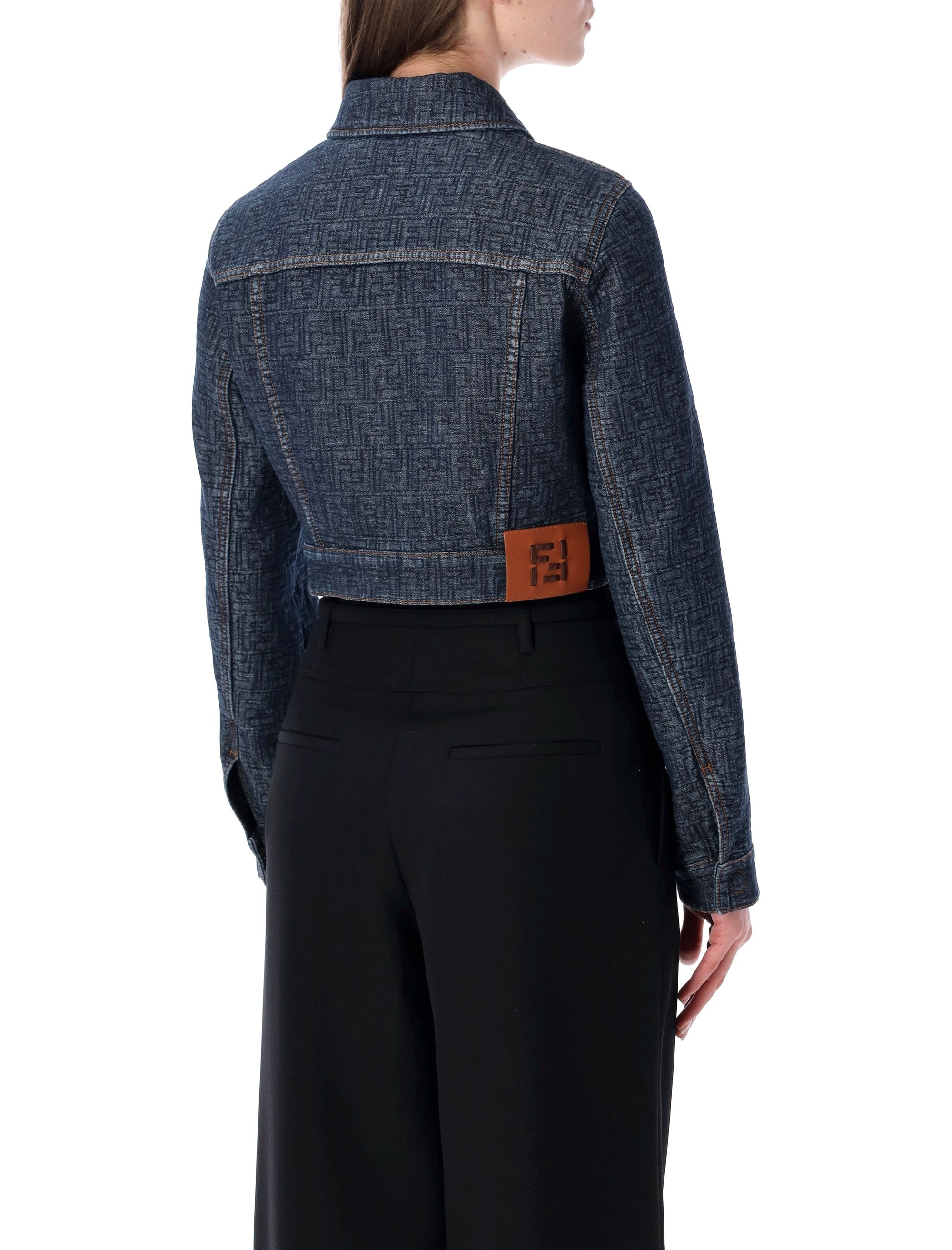 Fendi cropped padded denim jacket Blueberry-26 Cotton