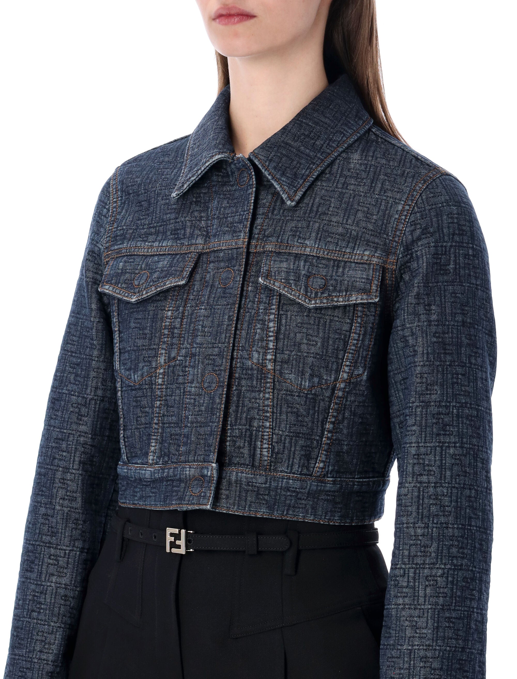 Fendi cropped padded denim jacket Blueberry-26 Cotton
