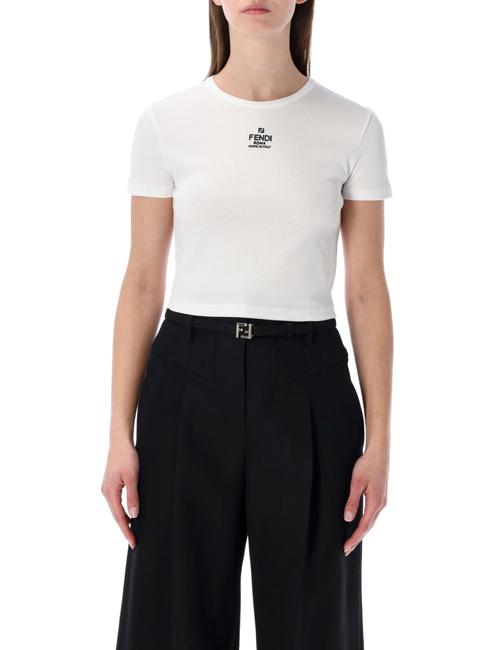 Fendi Ribbed Cotton T-Shirt White Tshirt