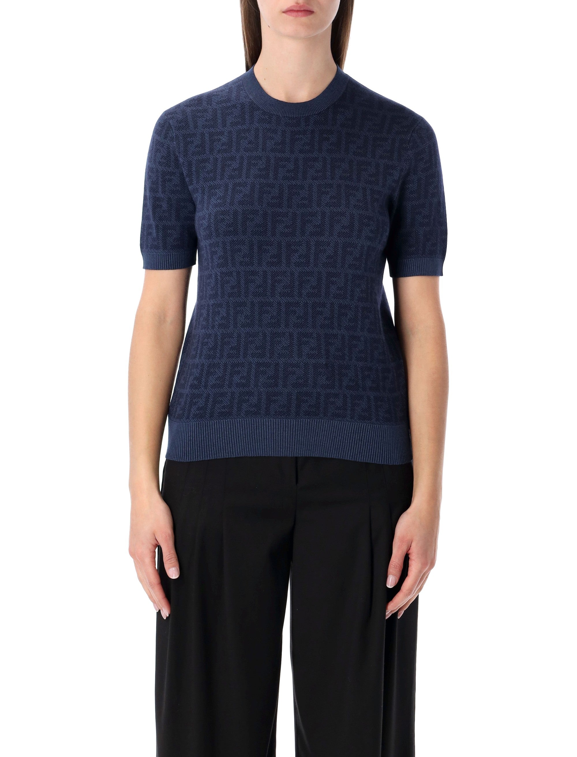 Fendi FF wool silk jacquard jumper Dark Blue Sweater