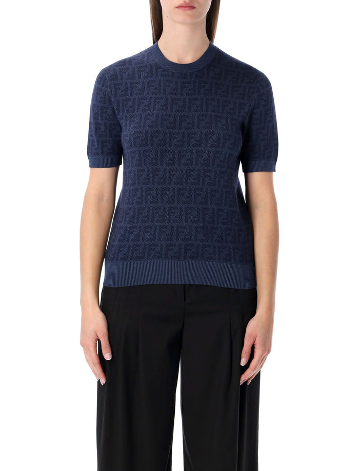 Fendi FF wool silk jacquard jumper Dark Blue Sweater