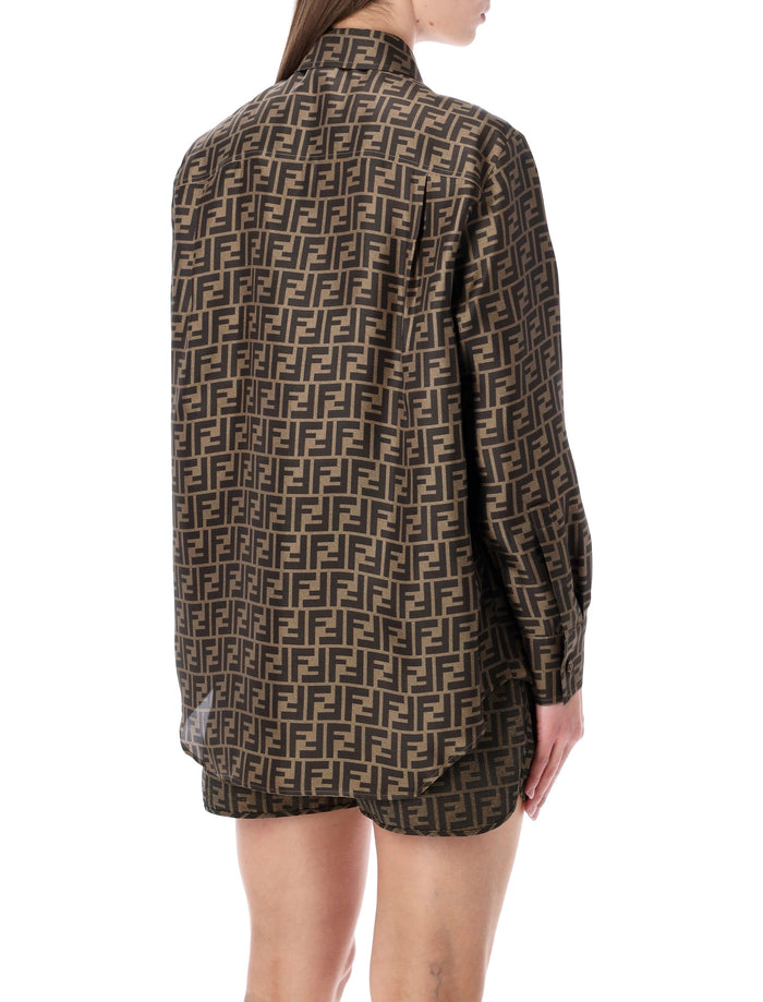 Fendi Ff Silk Jacquard Oversized Shirt Tobacco