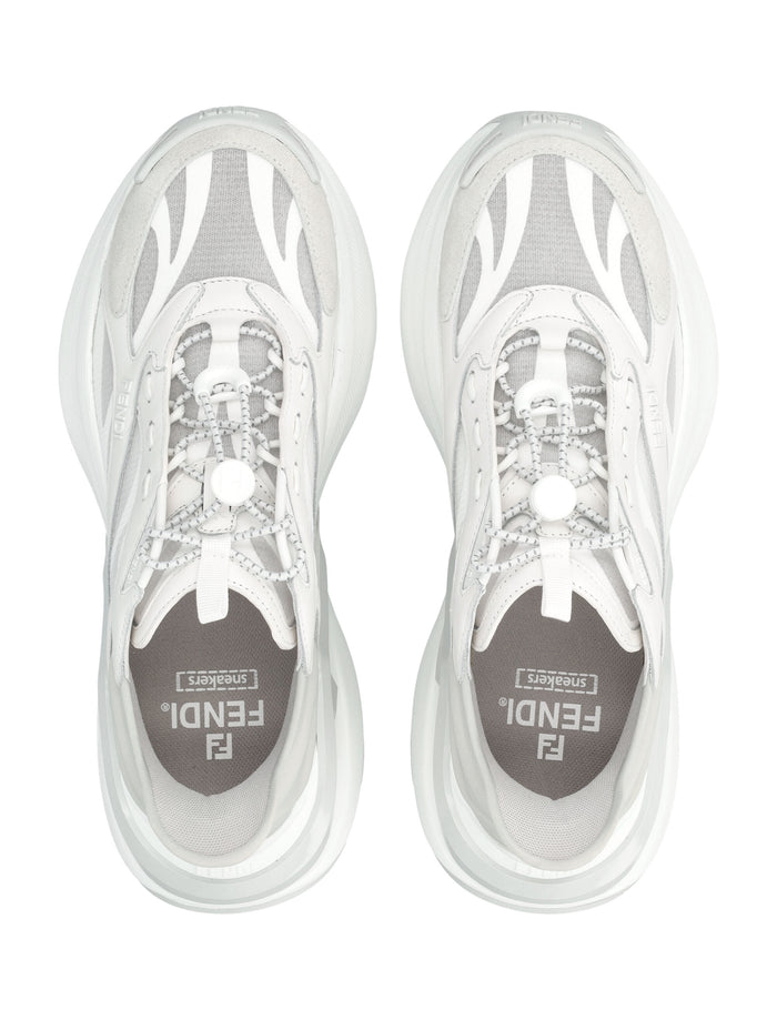 Fendi F-Light white leather and mesh womans sneakers Calf