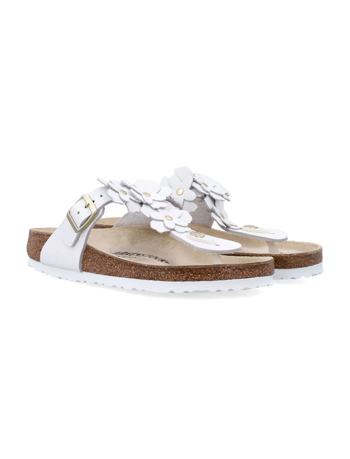 Birkestock Gizeh White Leather Flower Sandals Upper