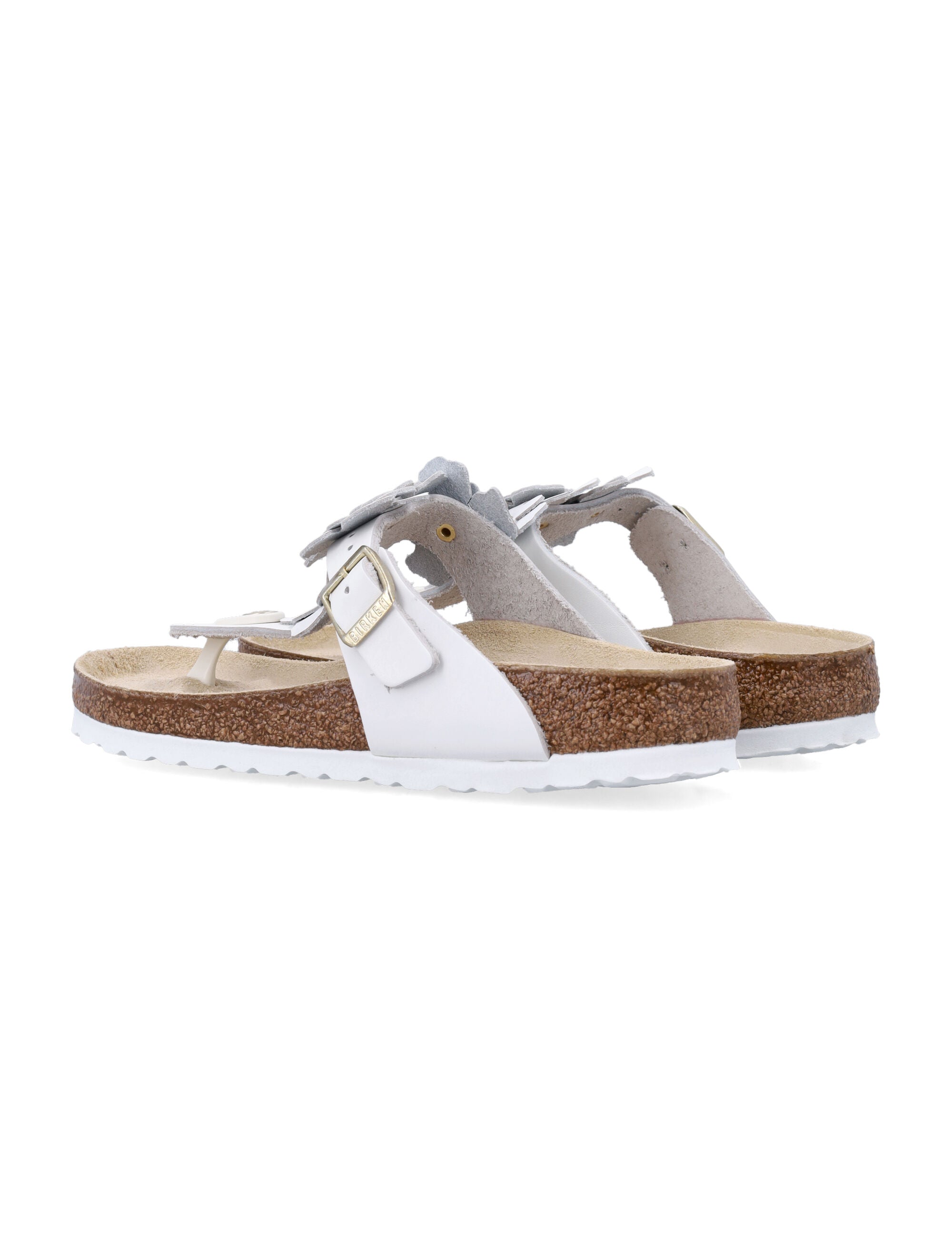 Birkestock Gizeh White Leather Flower Sandals Upper