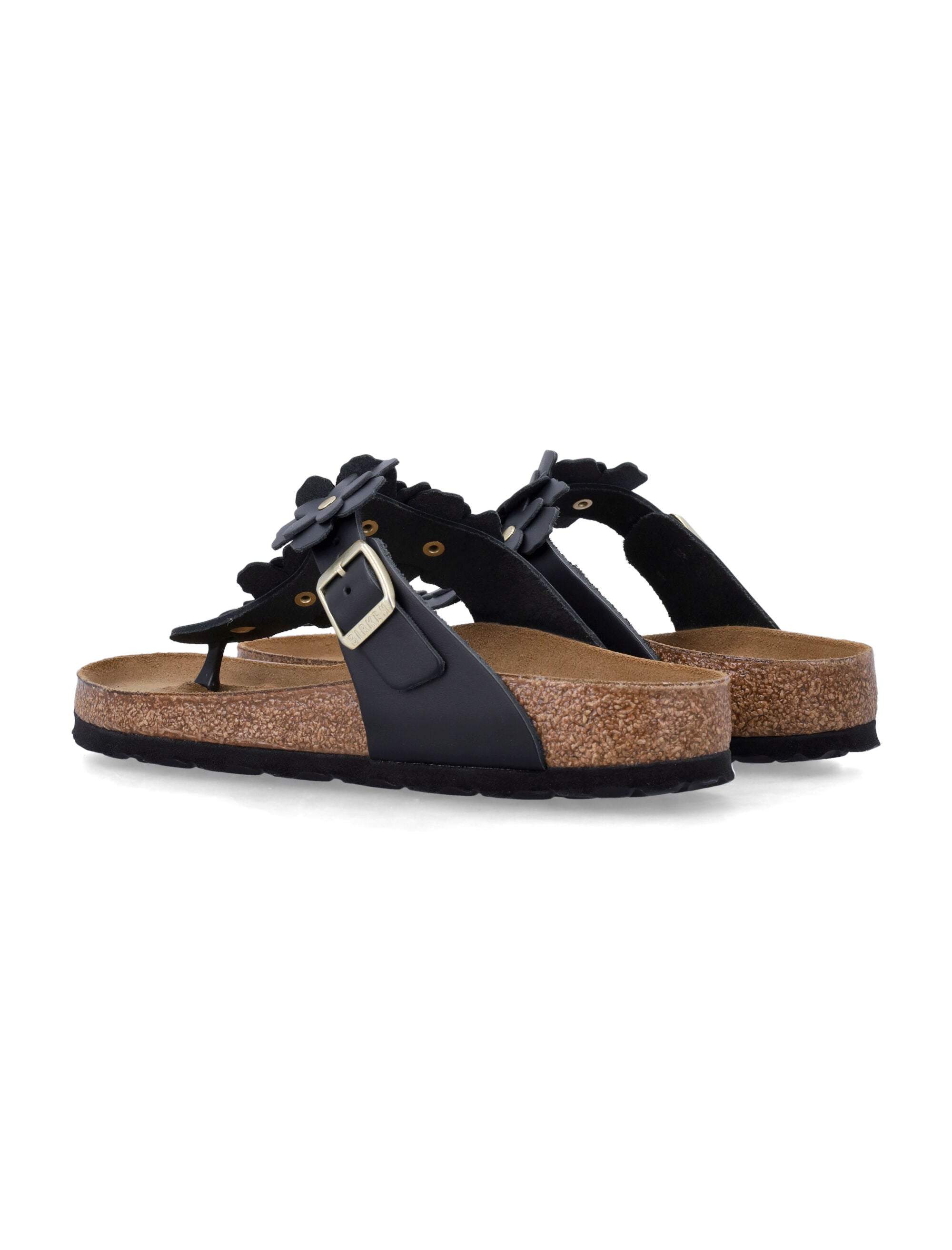 Birkestock Gizeh Black Leather Flower Sandals Upper