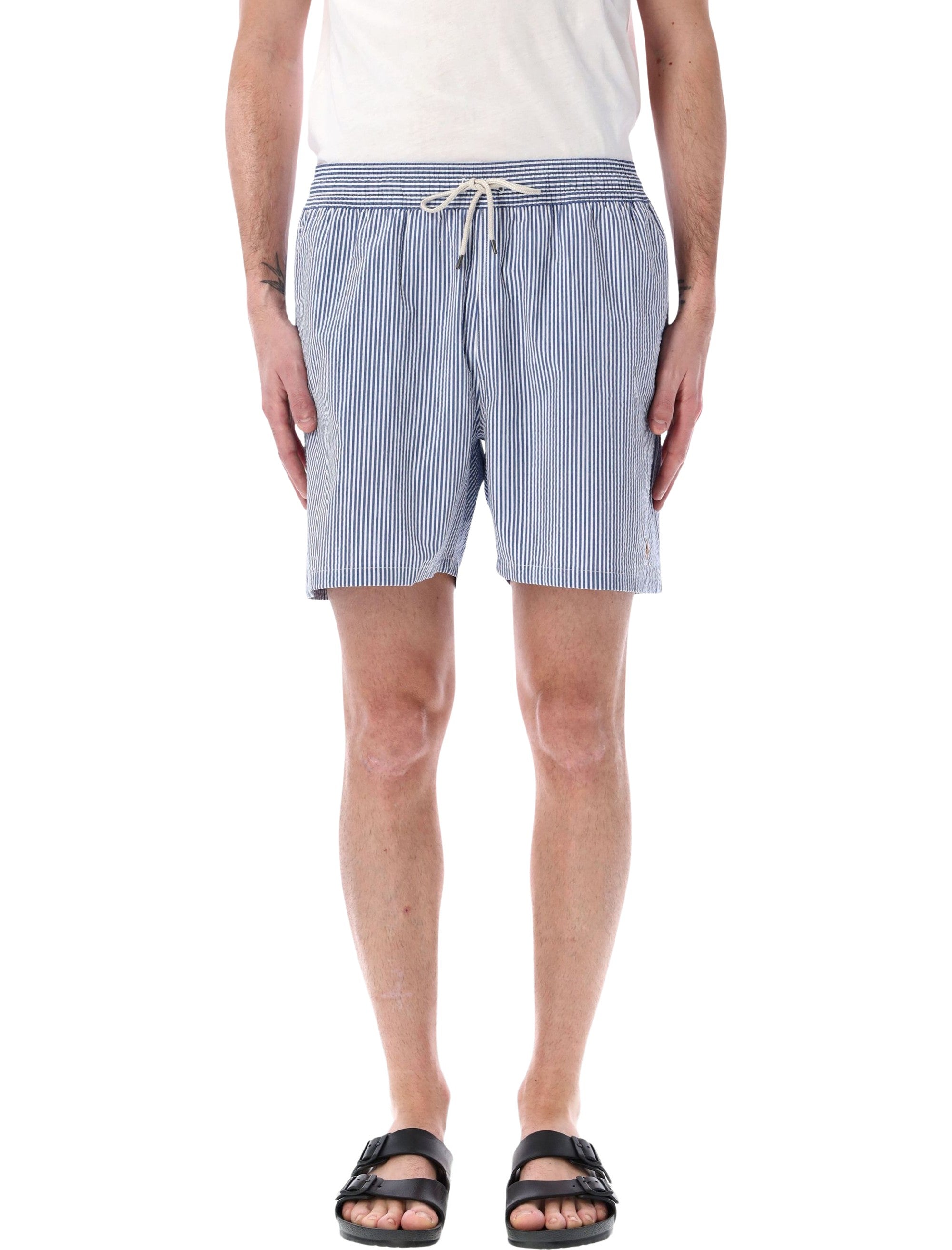Polo Ralph Lauren striped Traveller swim shorts White Navy Cotton Swimwear