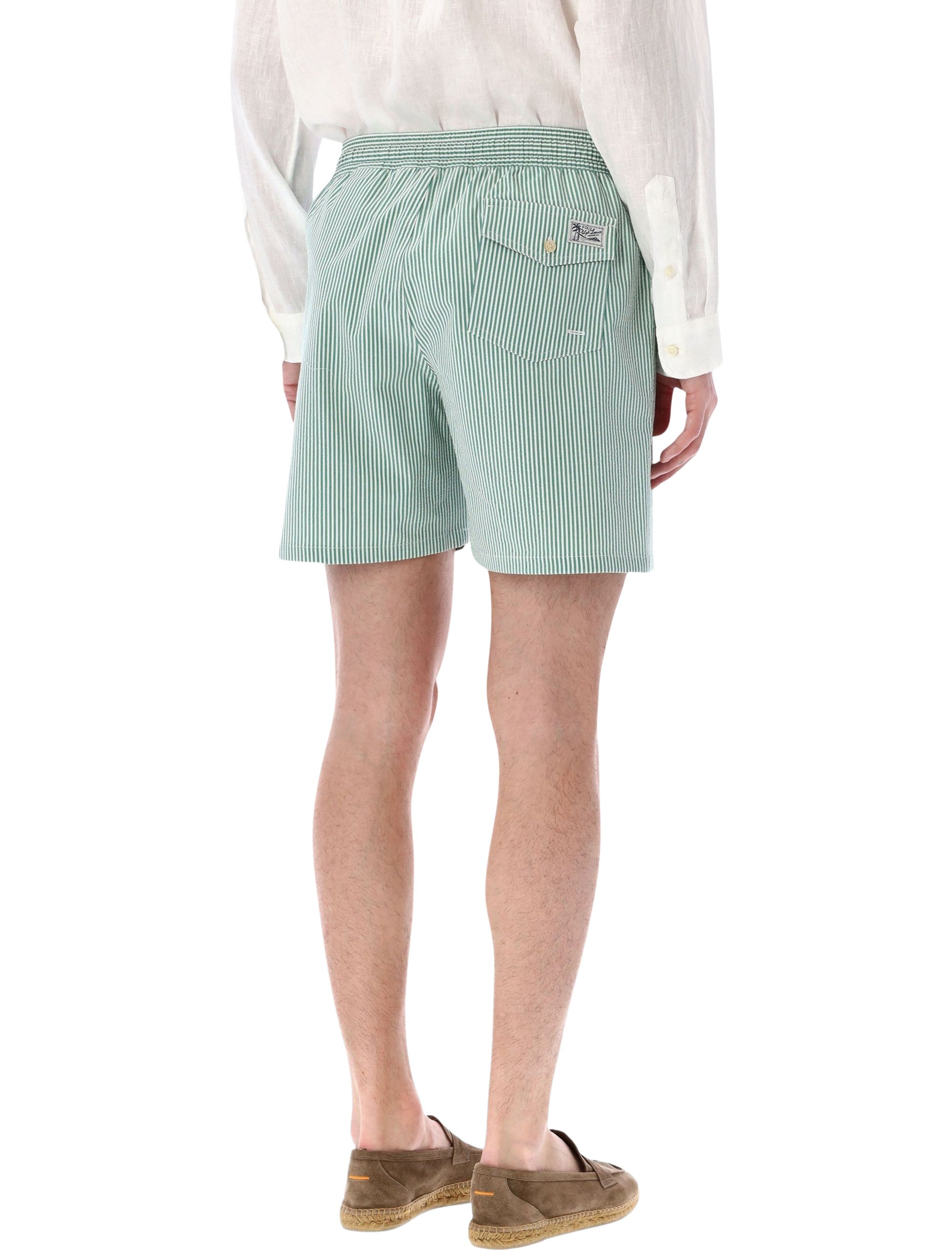 Polo Ralph Lauren striped Traveller swim shorts White Green Cotton Swimwear