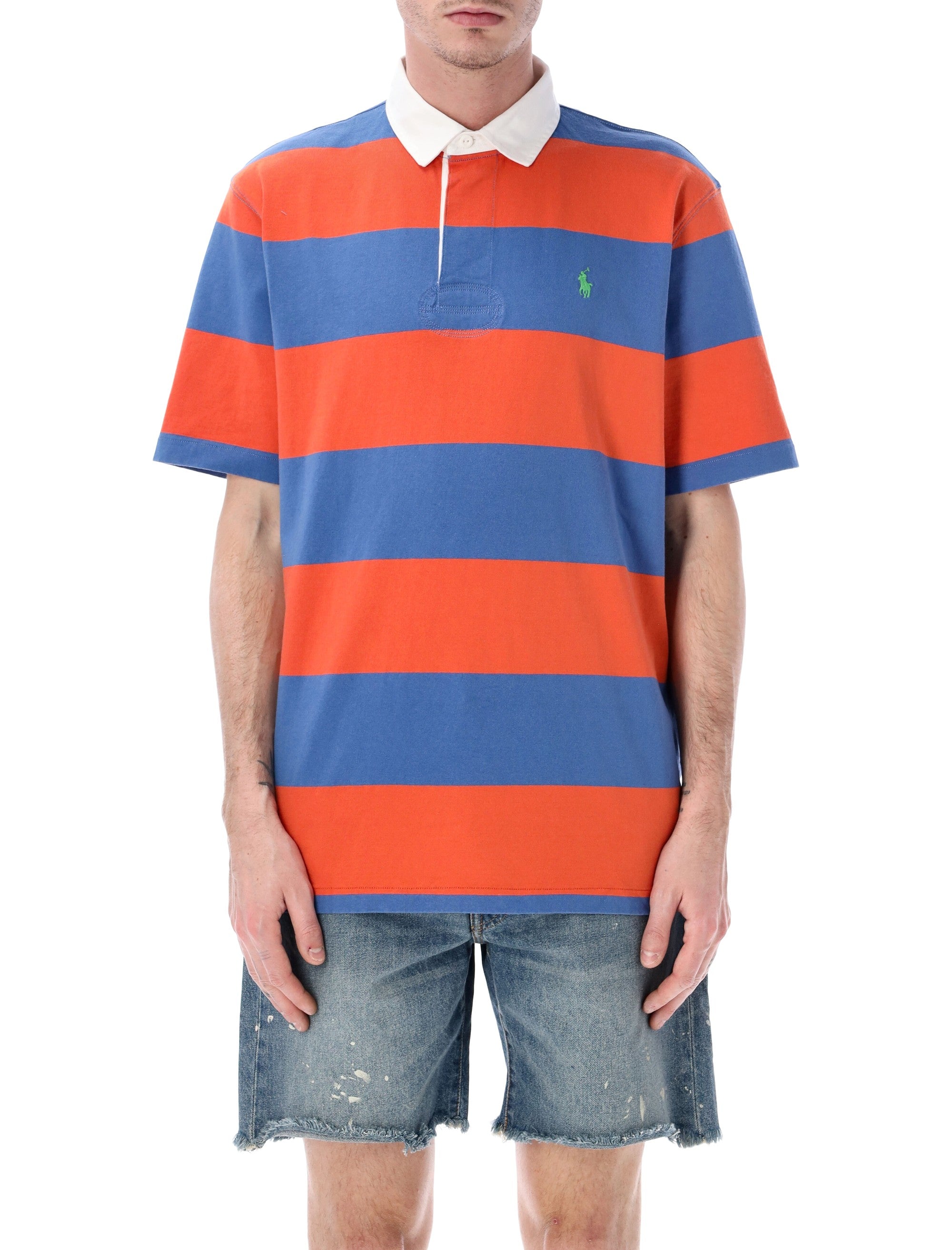 Polo Ralph Lauren striped Rugby shirt Orange Navy Cotton Tshirt
