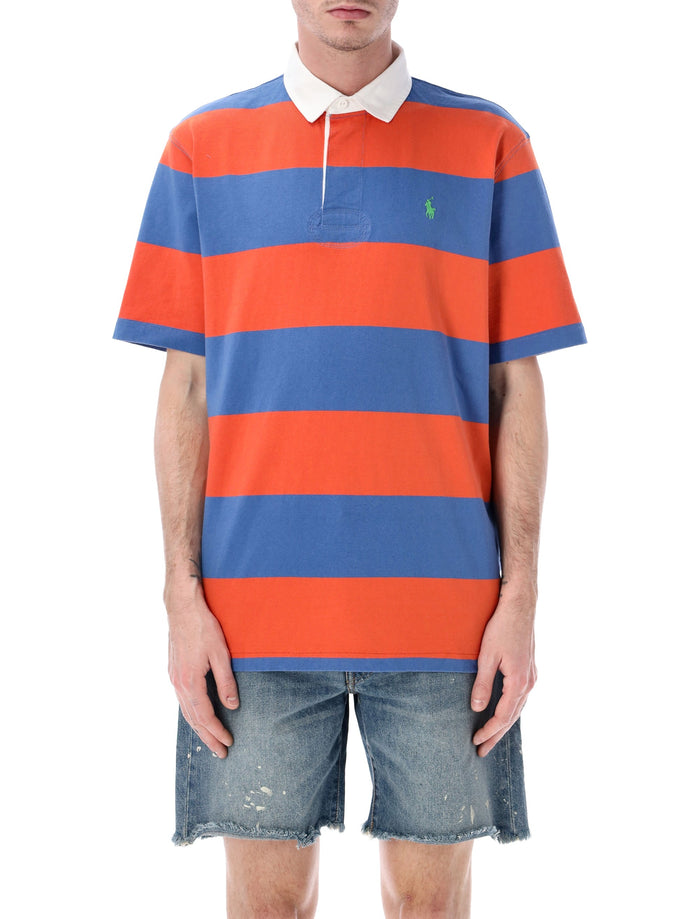 Polo Ralph Lauren Striped Rugby Shirt Orange Navy Cotton Tshirt