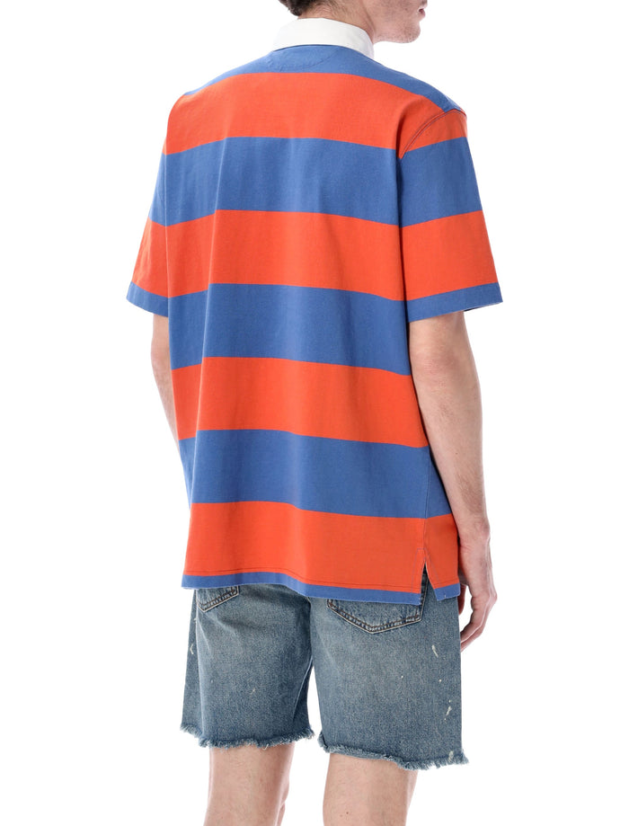 Polo Ralph Lauren Striped Rugby Shirt Orange Navy Cotton Tshirt