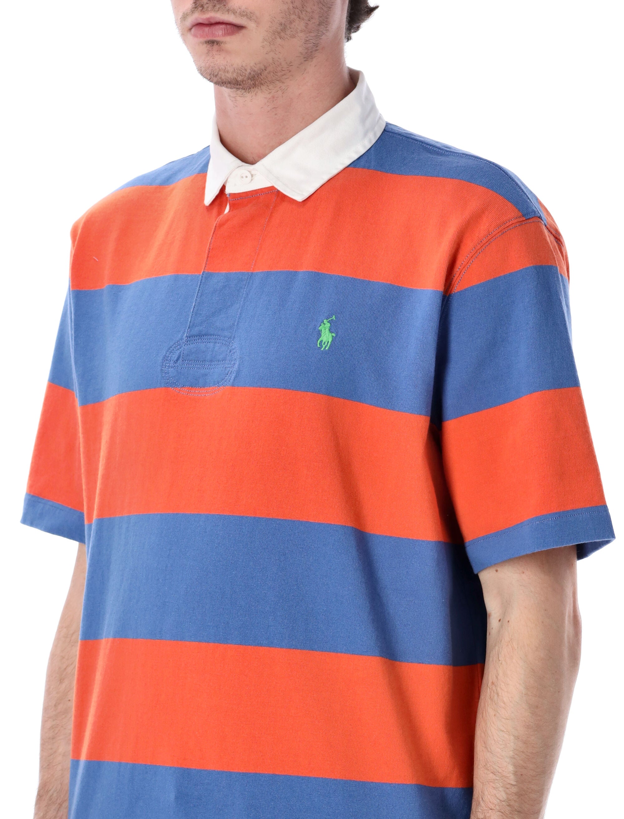 Polo Ralph Lauren striped Rugby shirt Orange Navy Cotton Tshirt