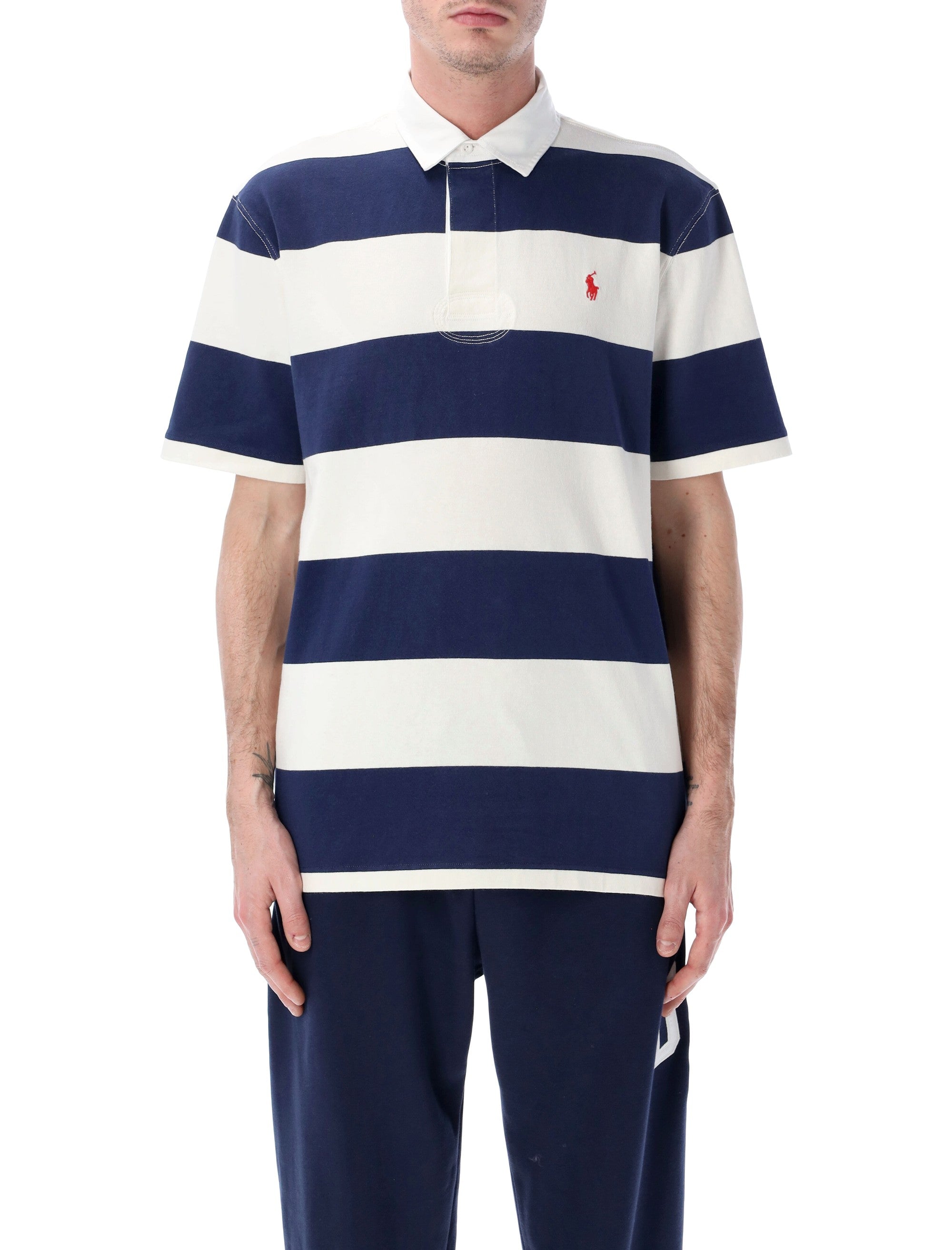 Polo Ralph Lauren striped Rugby shirt White Navy Cotton Tshirt
