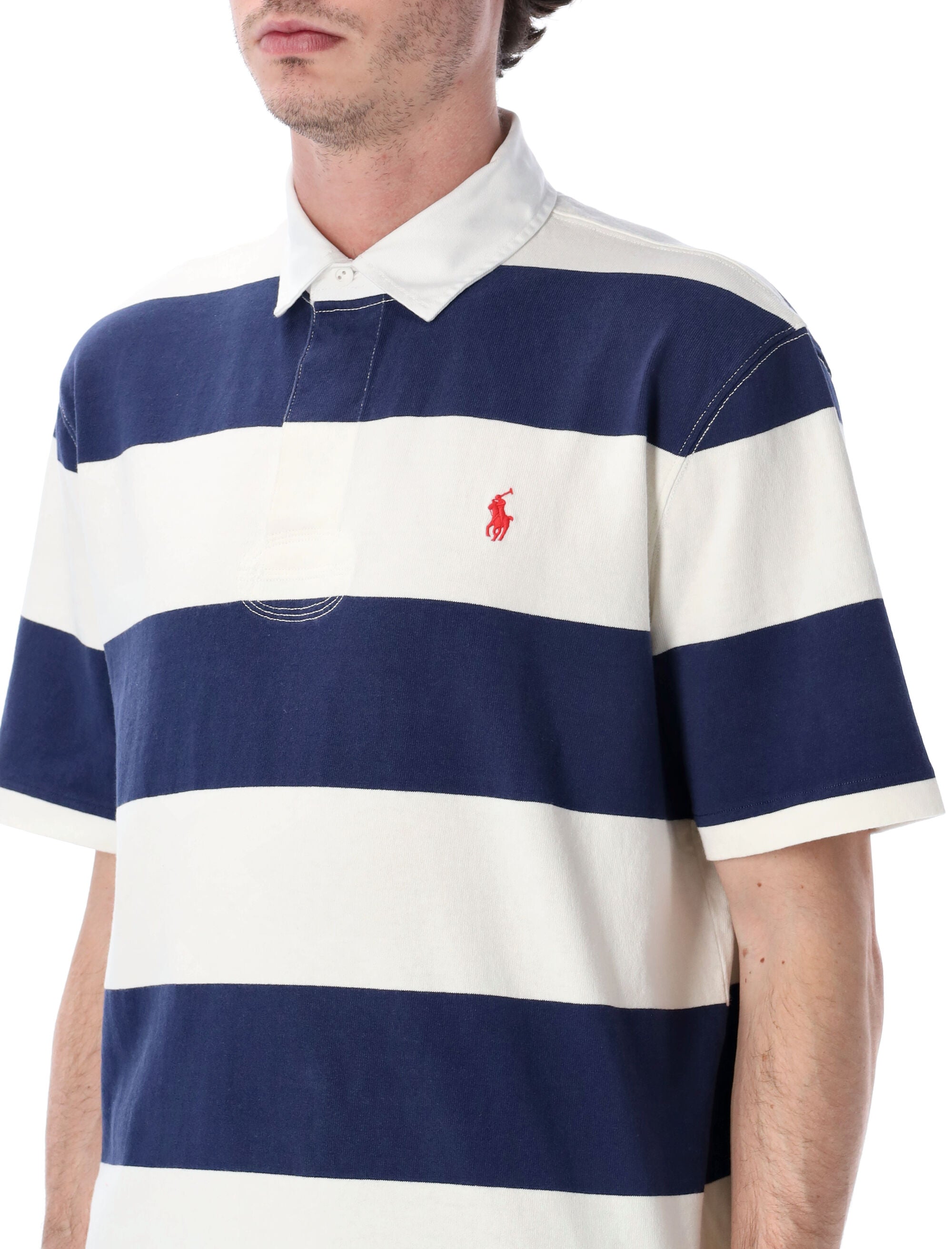 Polo Ralph Lauren striped Rugby shirt White Navy Cotton Tshirt