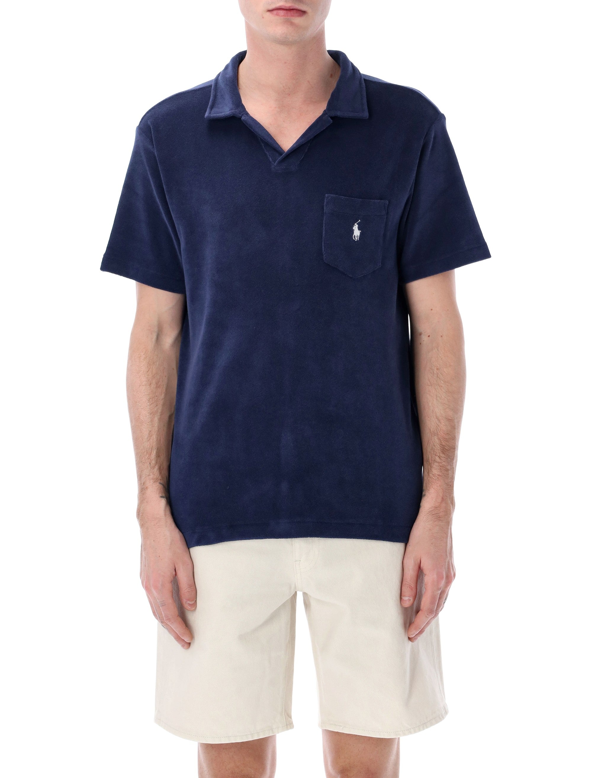 Polo Ralph Lauren Terry shirt with pocket Navy Cotton Tshirt
